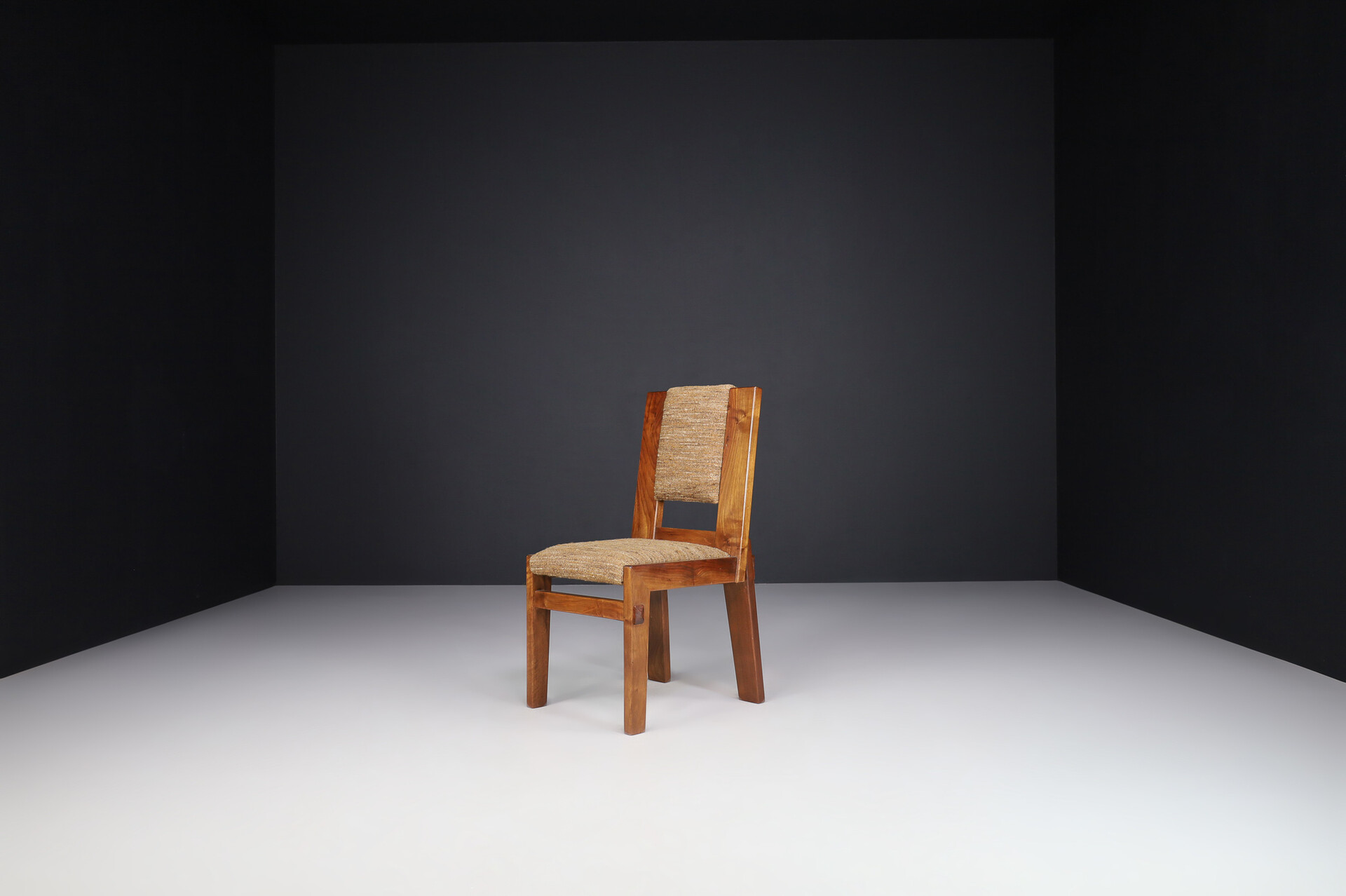 Mid century modern Solid Walnut and original fabric dining chairs, Italy 1970s Late-20th century