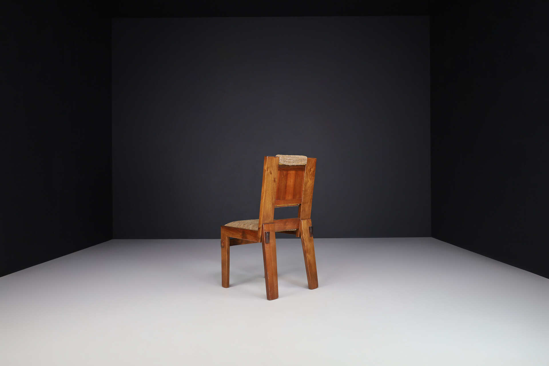 Mid century modern Solid Walnut and original fabric dining chairs, Italy 1970s Late-20th century