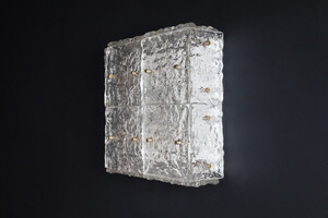 Mid century modern Square Kalmar Iced Glass Flush Mount / Ceiling lamp / wall Light , Austria 1960s Mid-20th century