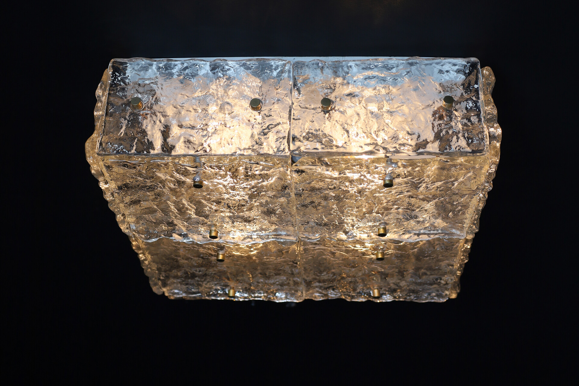 Mid century modern Square Kalmar Iced Glass Flush Mount / Ceiling lamp / wall Light , Austria 1960s Mid-20th century