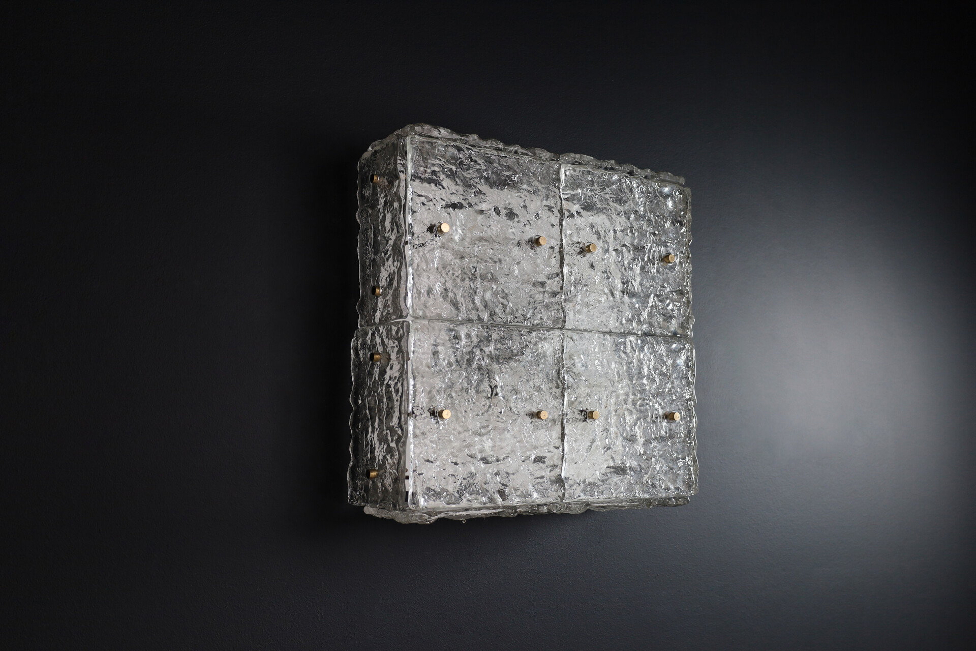 Mid century modern Square Kalmar Iced Glass Flush Mount / Ceiling lamp / wall Light , Austria 1960s Mid-20th century