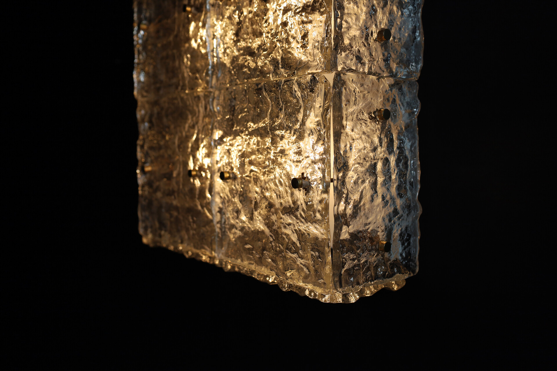 Mid century modern Square Kalmar Iced Glass Flush Mount / Ceiling lamp / wall Light , Austria 1960s Mid-20th century