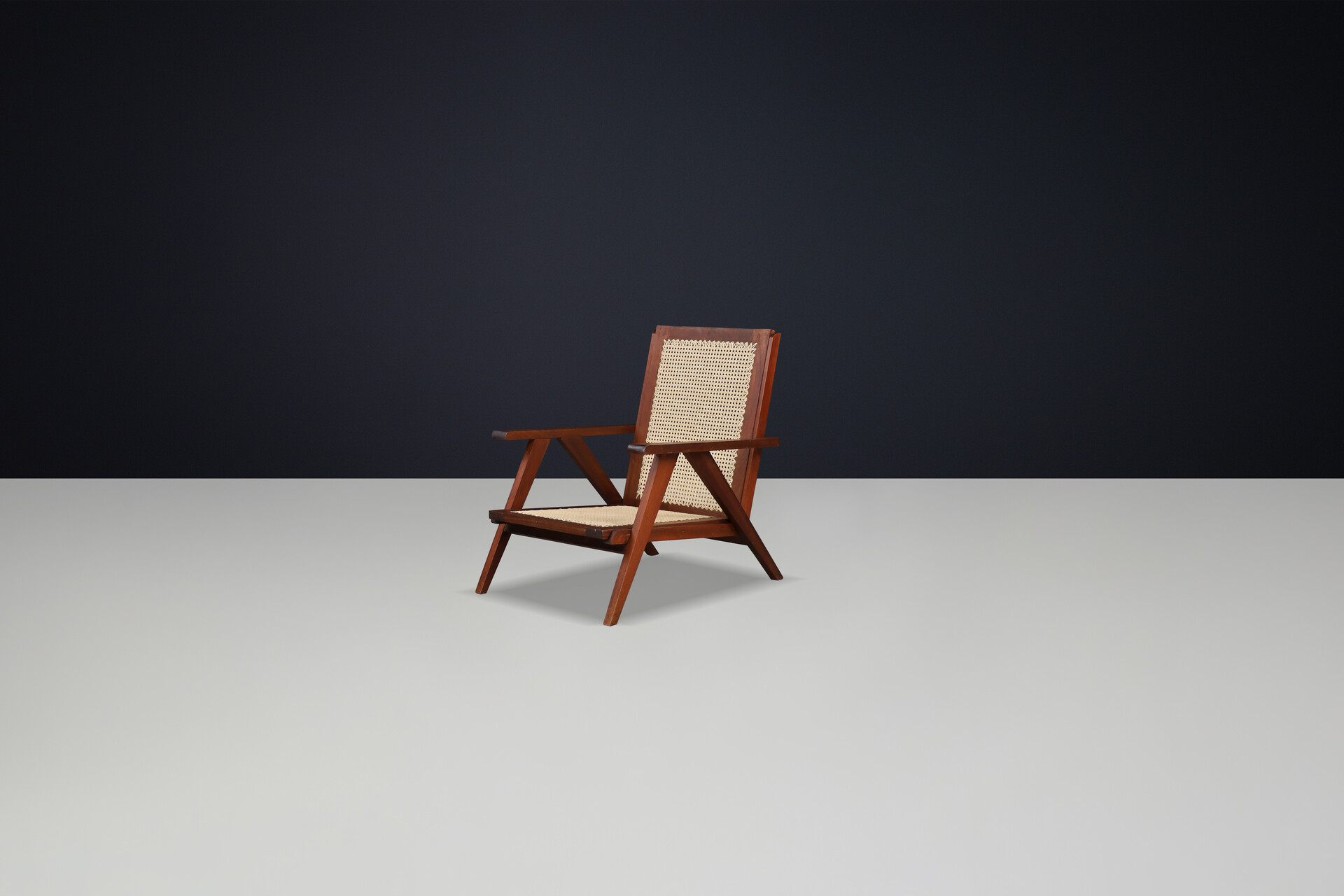 Mid century modern Teak and Cane armchair, France 1950s Mid-20th century