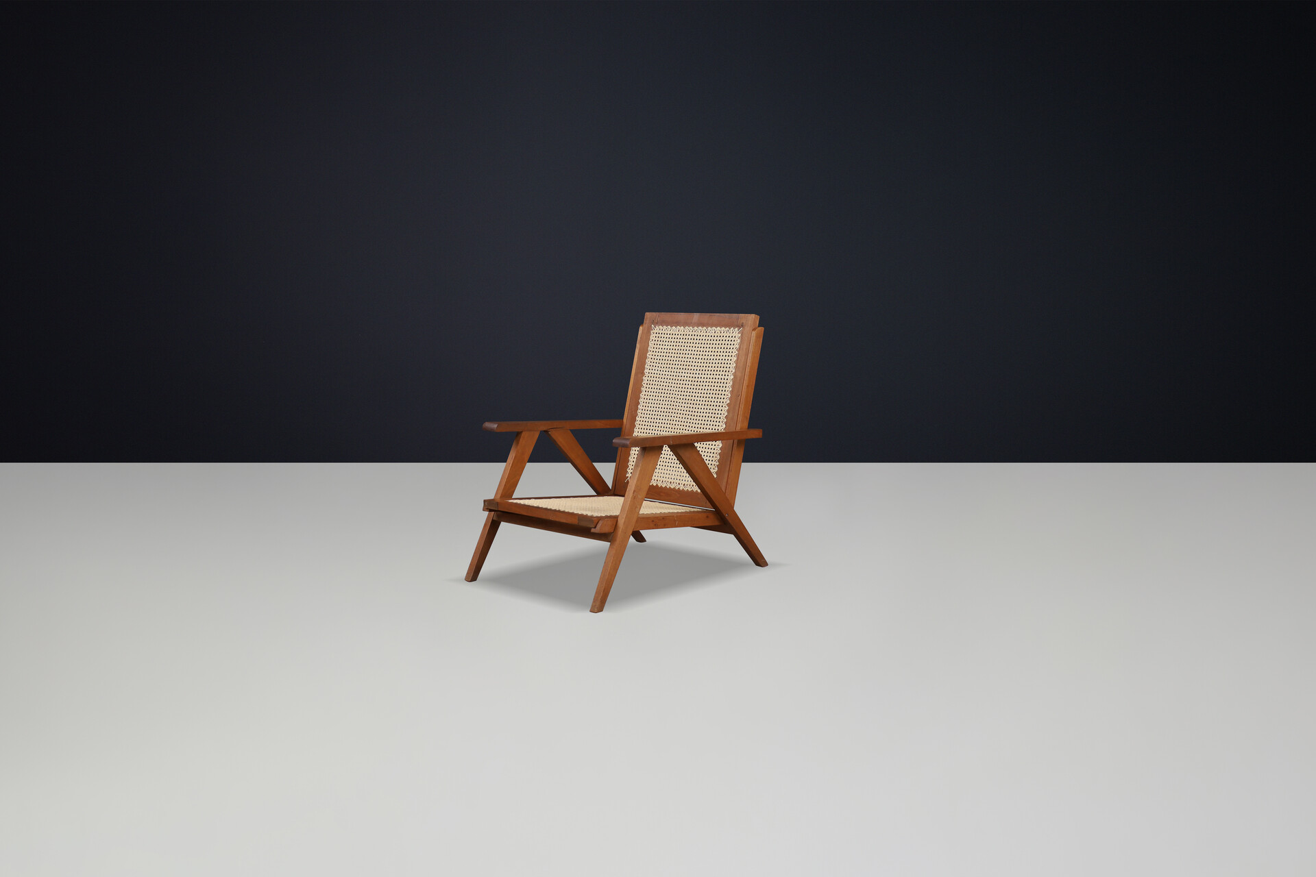 Mid century modern Teak and Cane armchair, France 1950s Mid-20th century