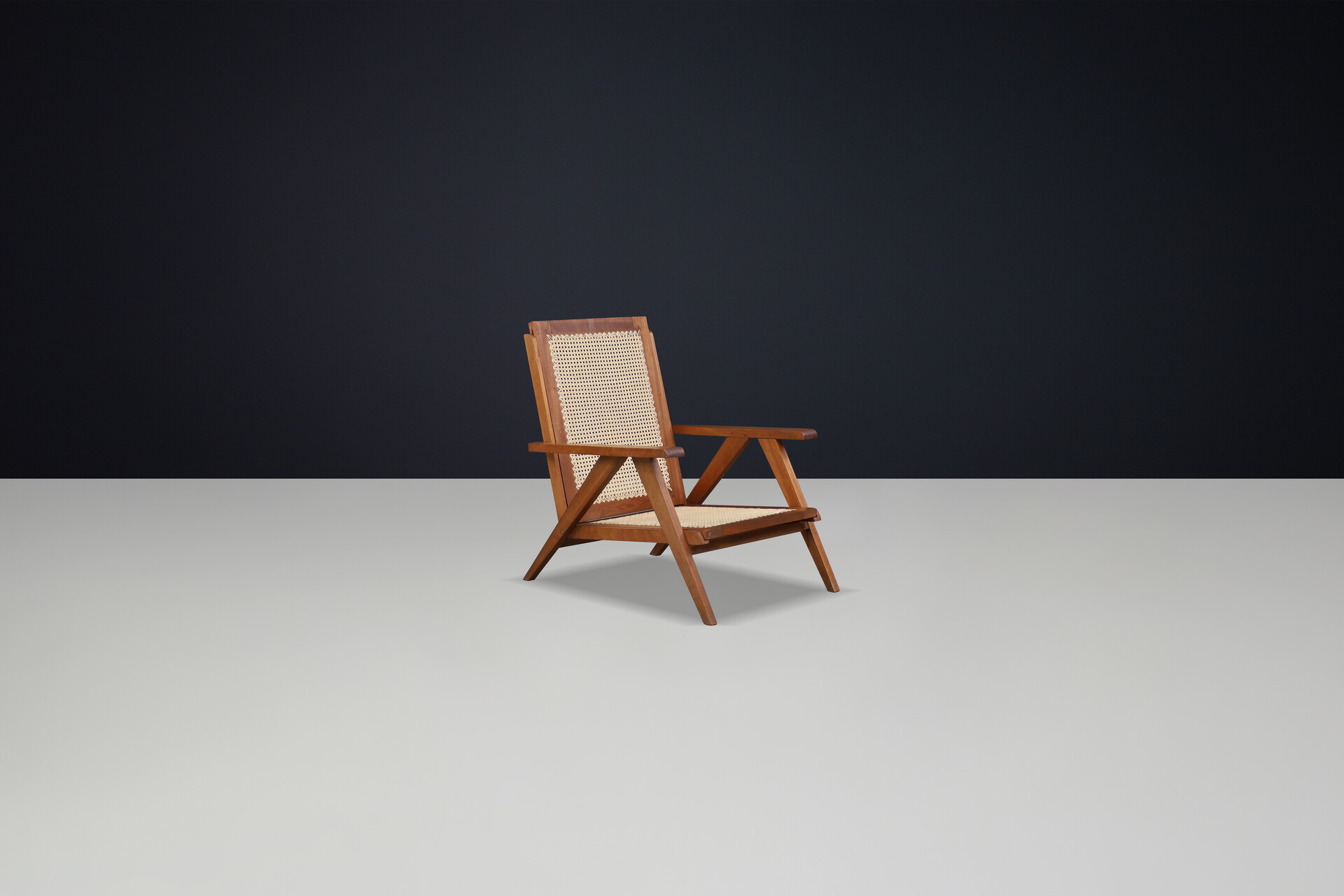 Mid century modern Teak and Cane armchair, France 1950s Mid-20th century