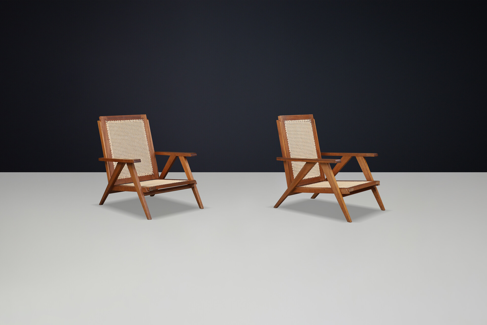 Mid century modern Teak and Cane armchair, France 1950s Mid-20th century