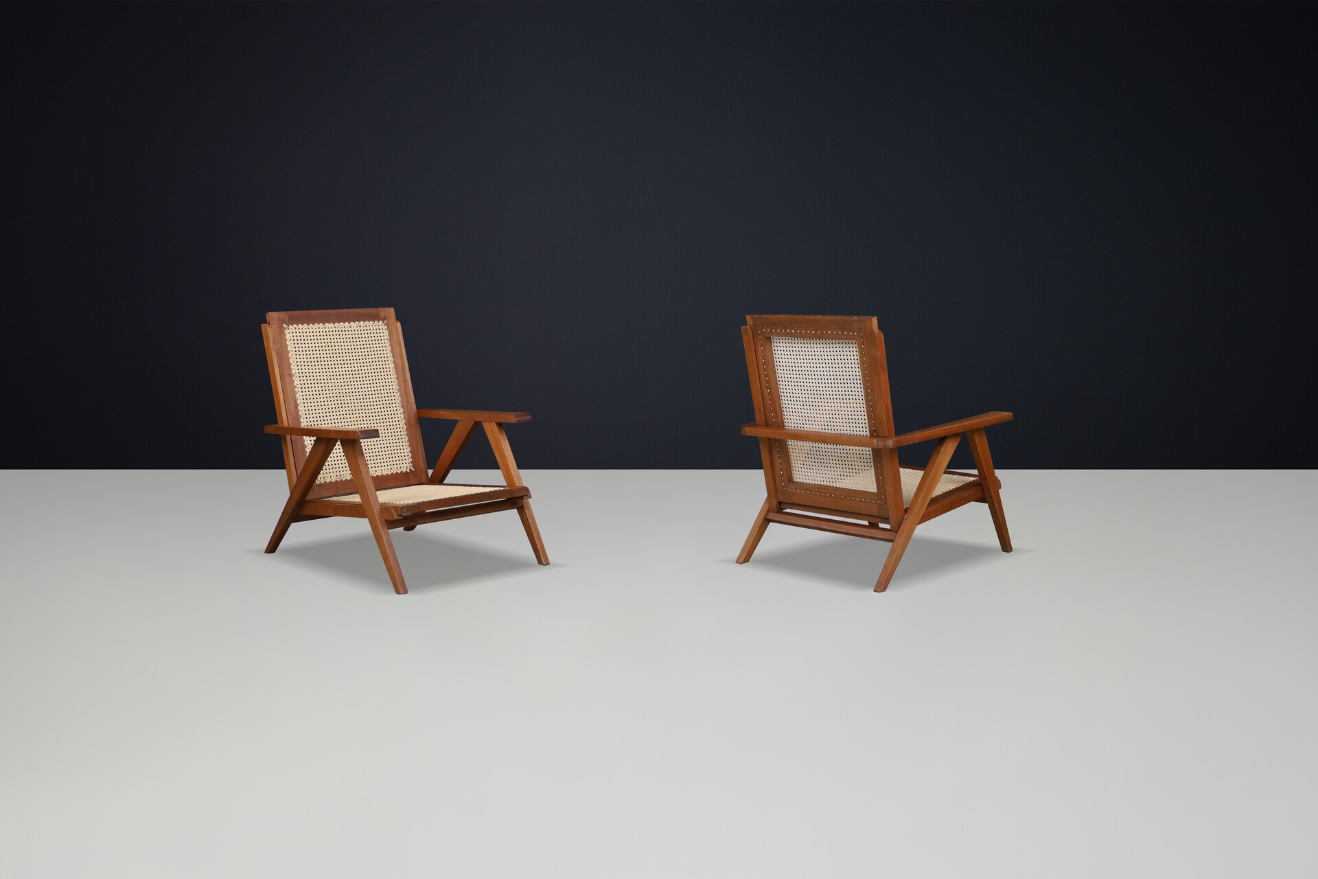 Mid century modern Teak and Cane armchair, France 1950s Mid-20th century