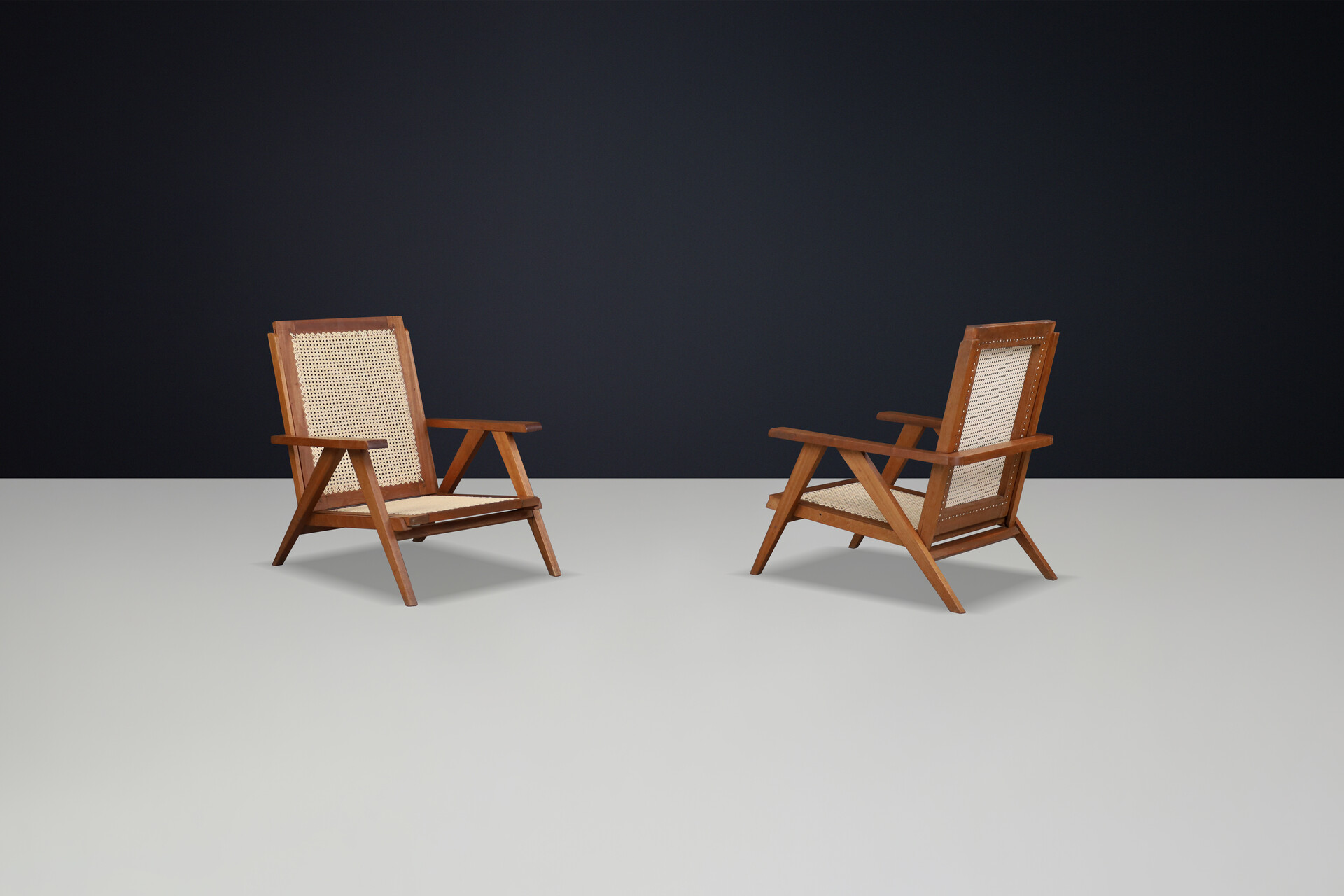 Mid century modern Teak and Cane armchair, France 1950s Mid-20th century