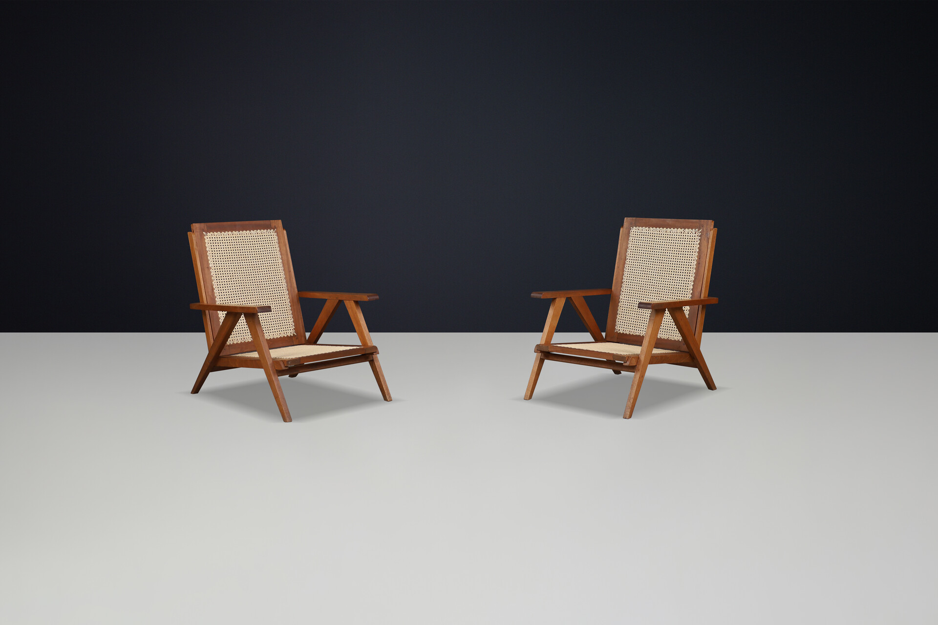 Mid century modern Teak and Cane armchair, France 1950s Mid-20th century