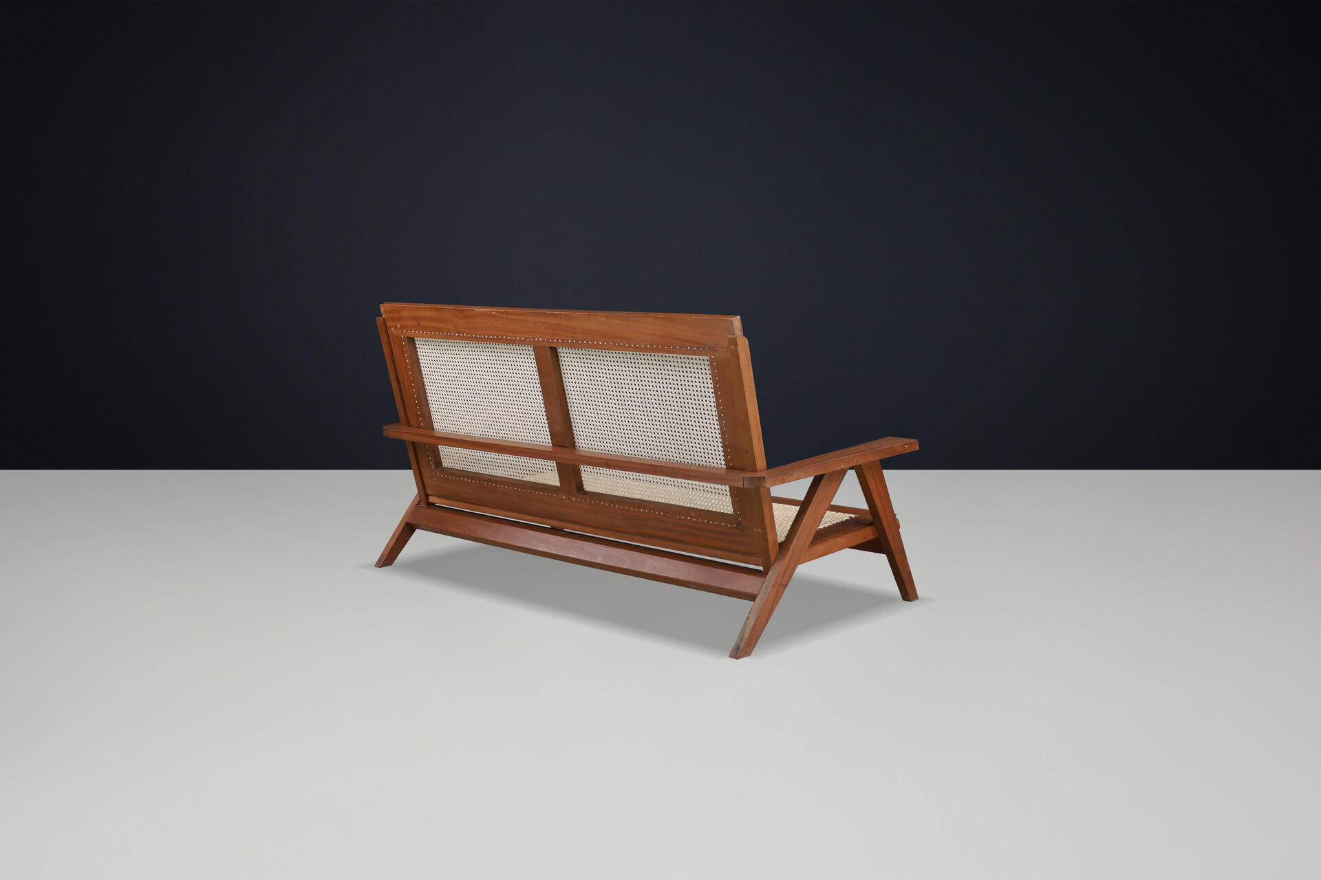 Mid century modern Teak and cane sofa, France 1950s Mid-20th century