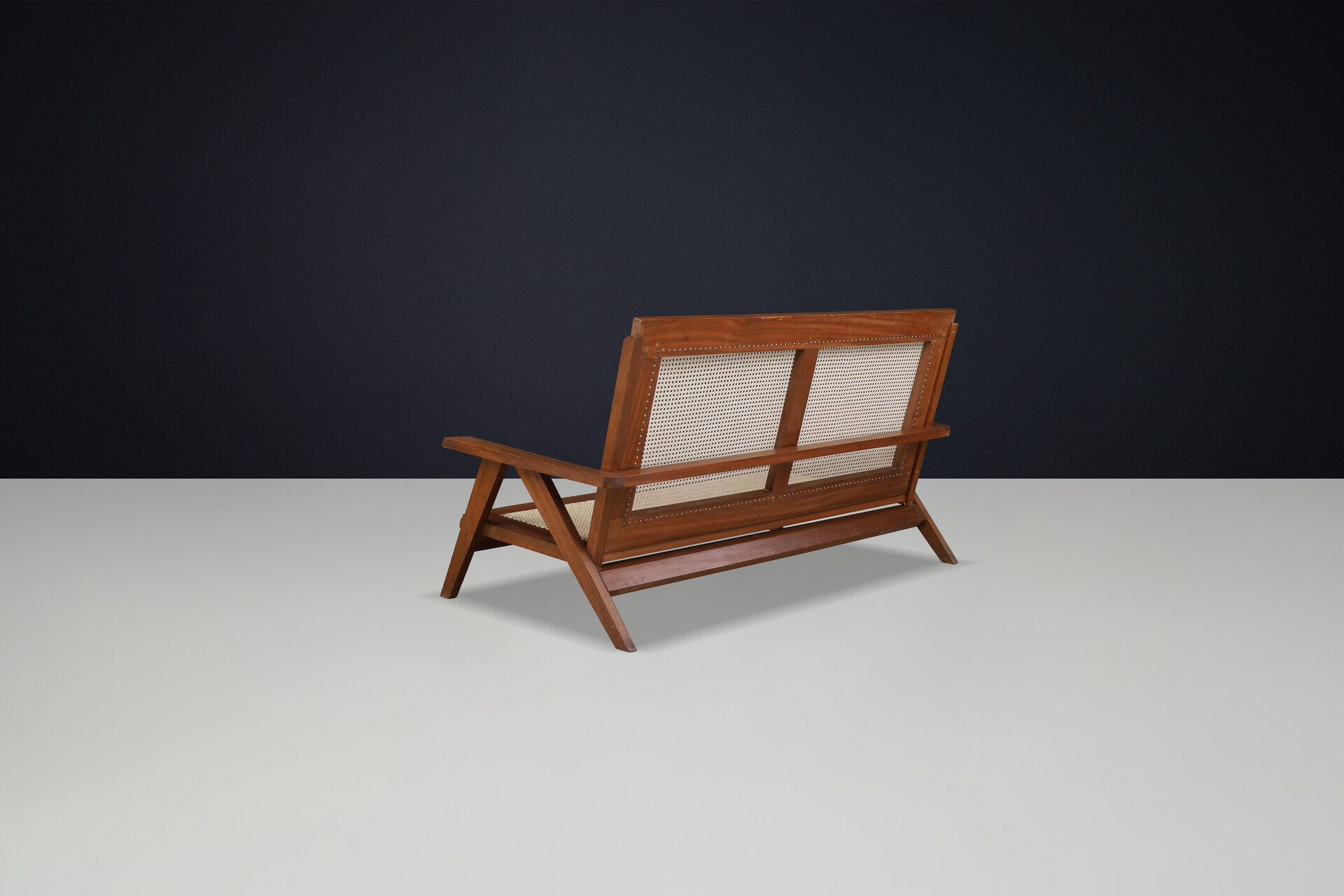 Mid century modern Teak and cane sofa, France 1950s Mid-20th century