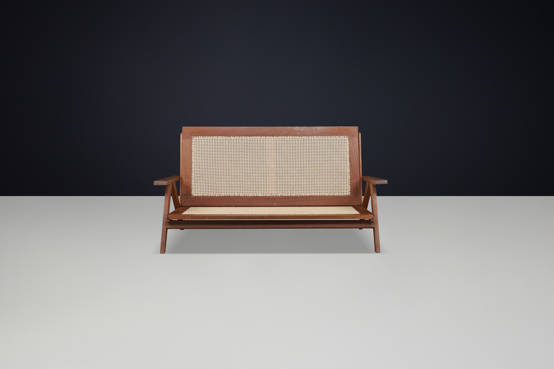 Mid century modern Teak and cane sofa, France 1950s Mid-20th century