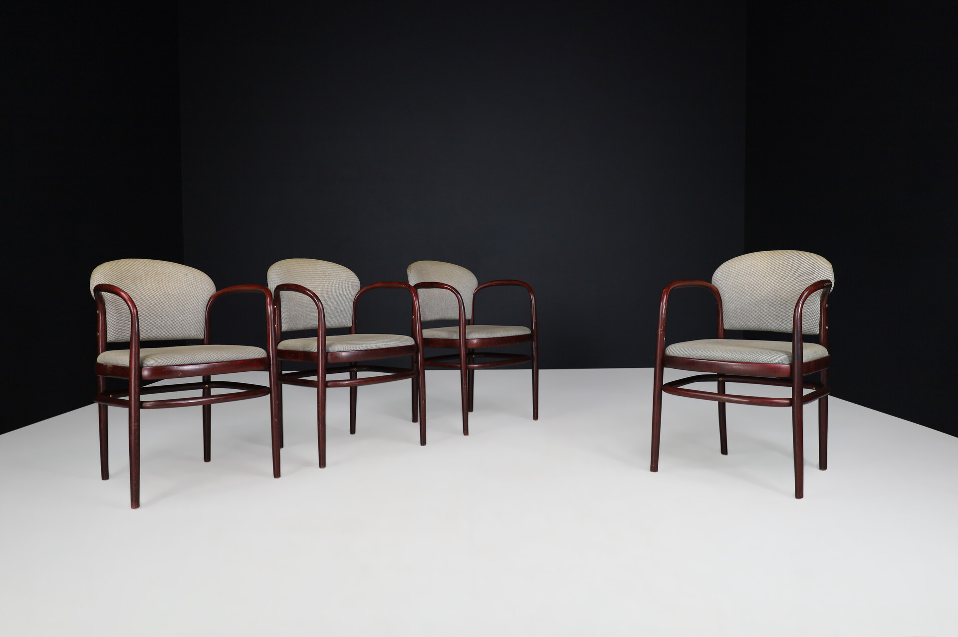 Mid century modern TON Bentwood Armchairs in original Upholstery, 1950s Mid-20th century