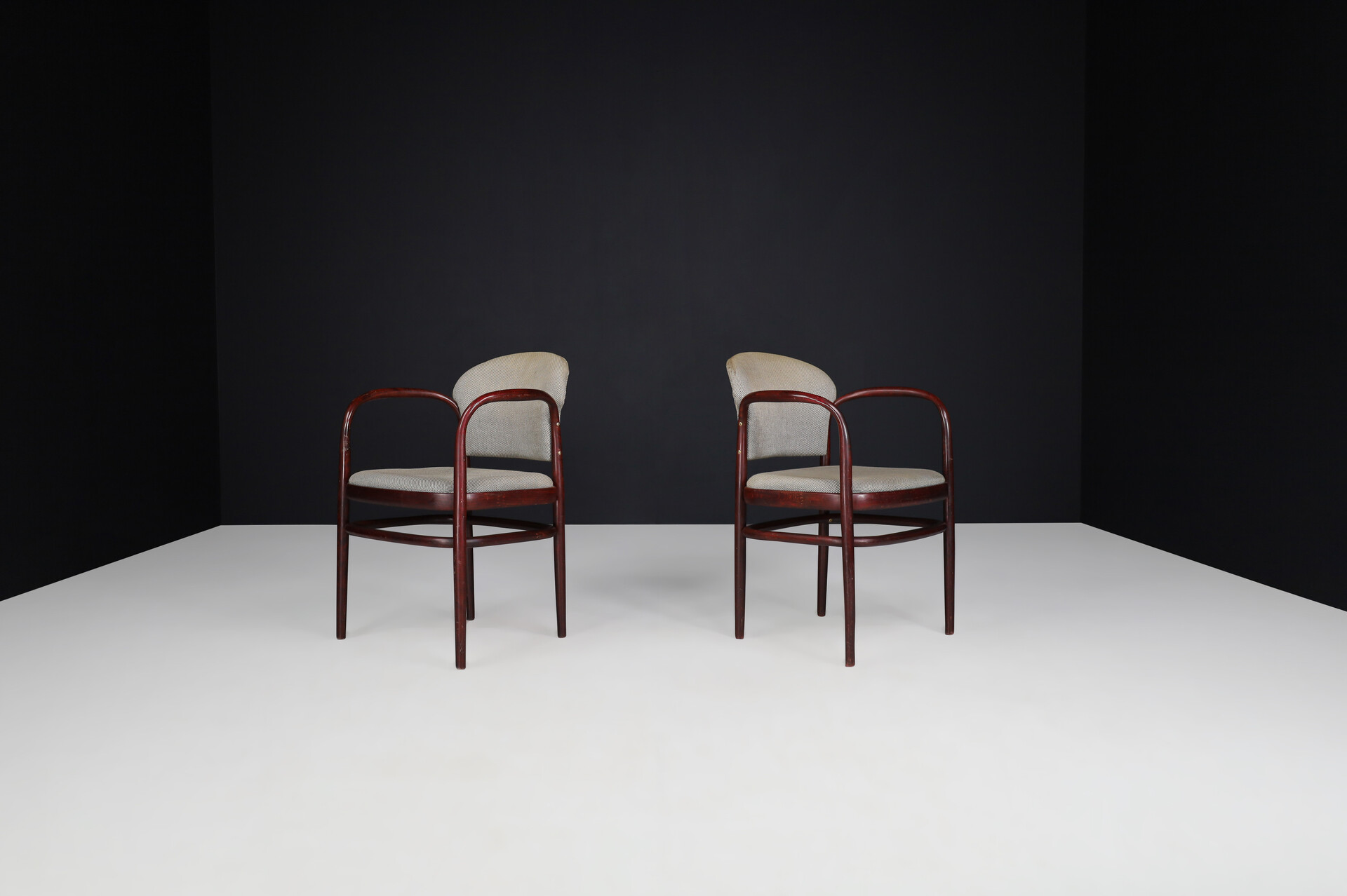 Mid century modern TON Bentwood Armchairs in original Upholstery, 1950s Mid-20th century