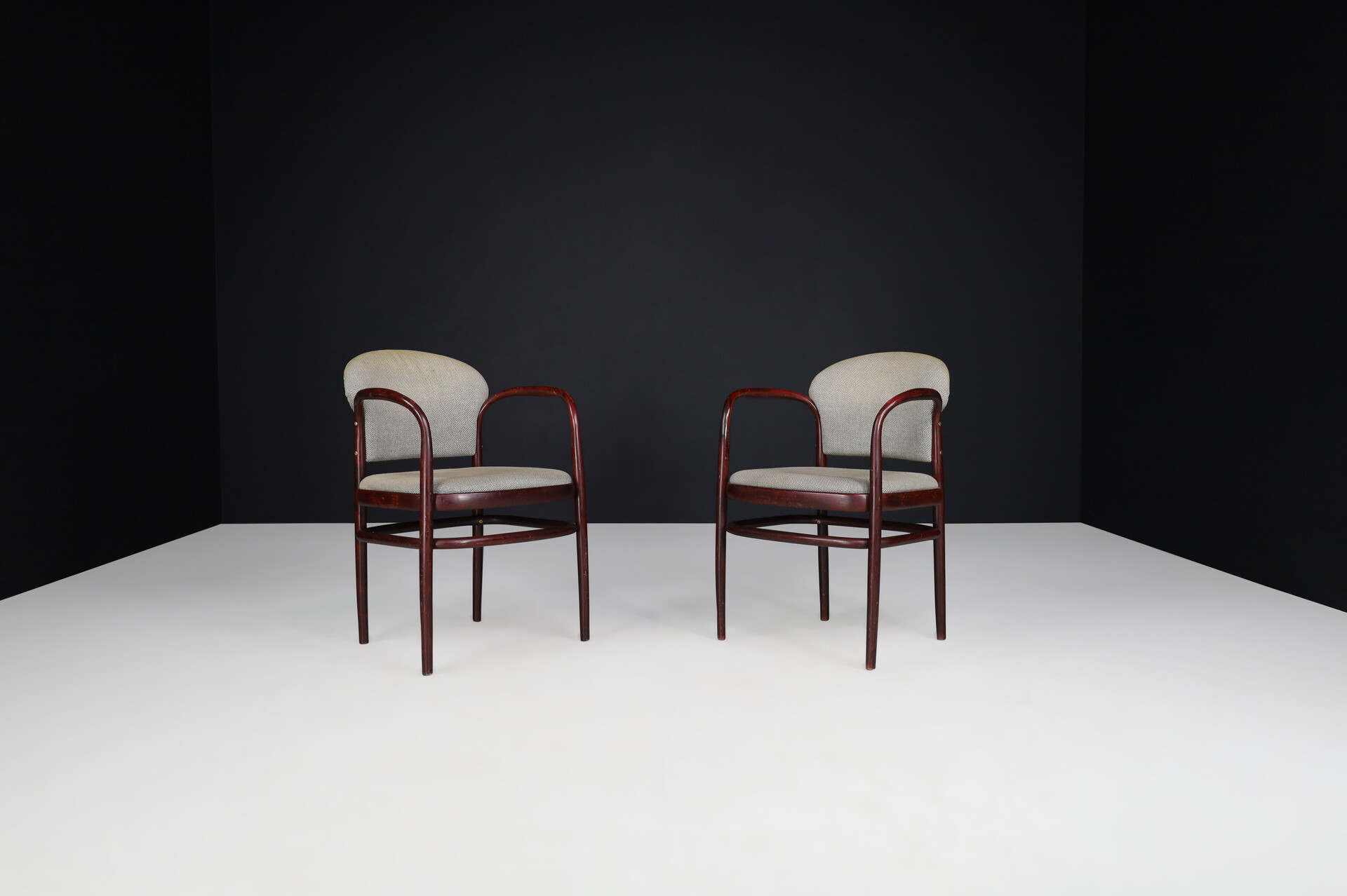 Mid century modern TON Bentwood Armchairs in original Upholstery, 1950s Mid-20th century