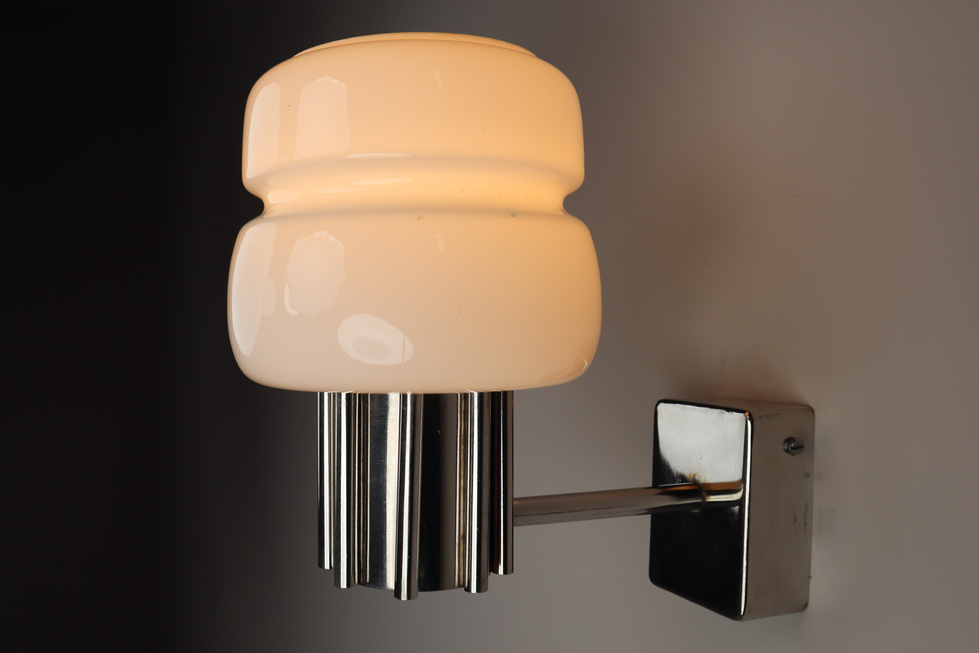 Mid century modern Wall Lights Sconces Opaline Glass and Steel, Italy 1970s Late-20th century