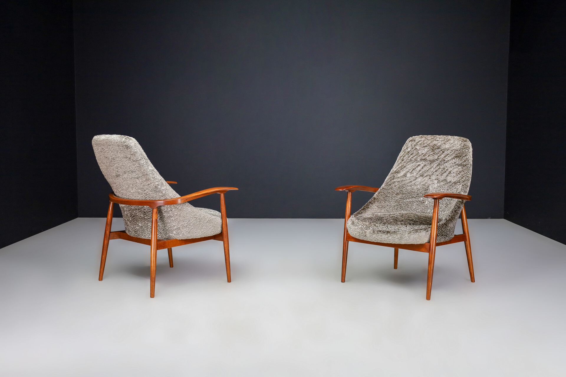 Mid century modern Walnut and New Upholstered Armchairs, Italy 1950s Mid-20th century