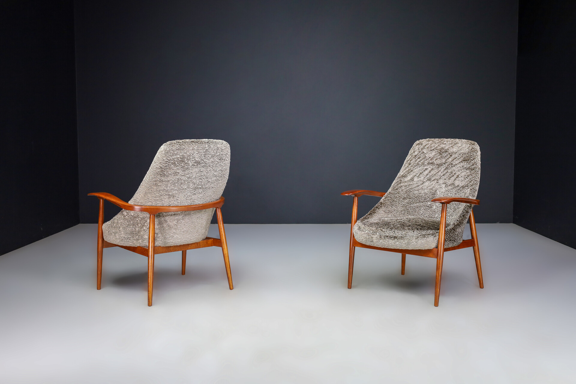 Mid century modern Walnut and New Upholstered Armchairs, Italy 1950s Mid-20th century
