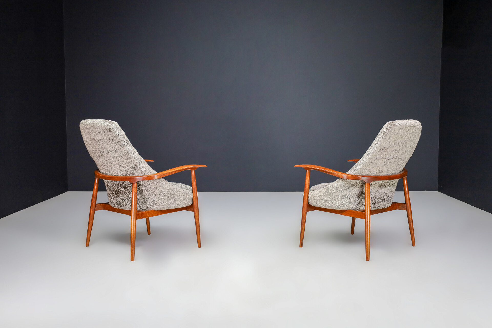 Mid century modern Walnut and New Upholstered Armchairs, Italy 1950s Mid-20th century