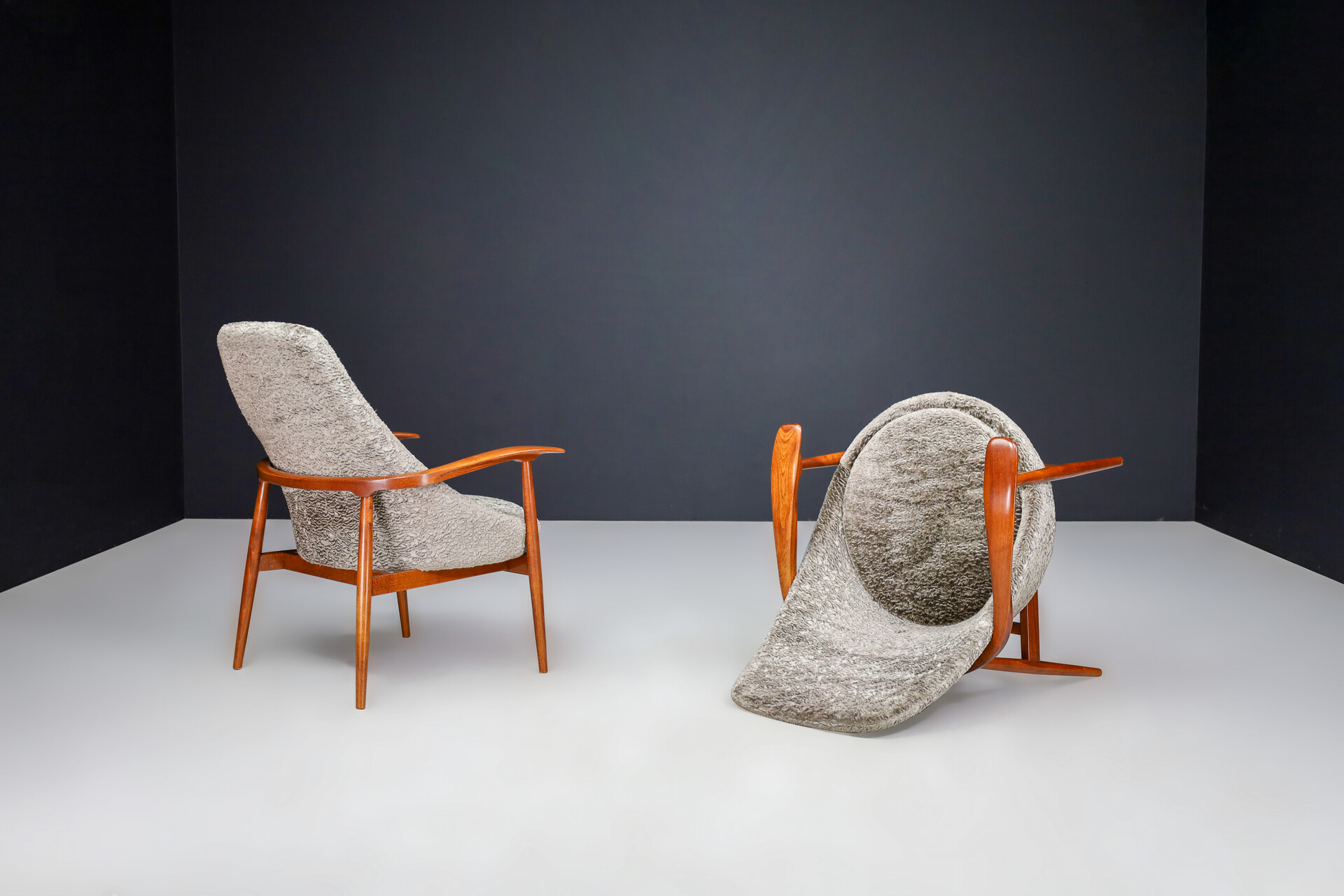 Mid century modern Walnut and New Upholstered Armchairs, Italy 1950s Mid-20th century