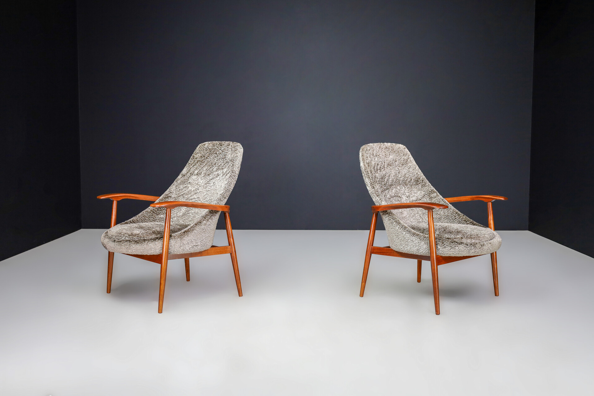 Mid century modern Walnut and New Upholstered Armchairs, Italy 1950s Mid-20th century