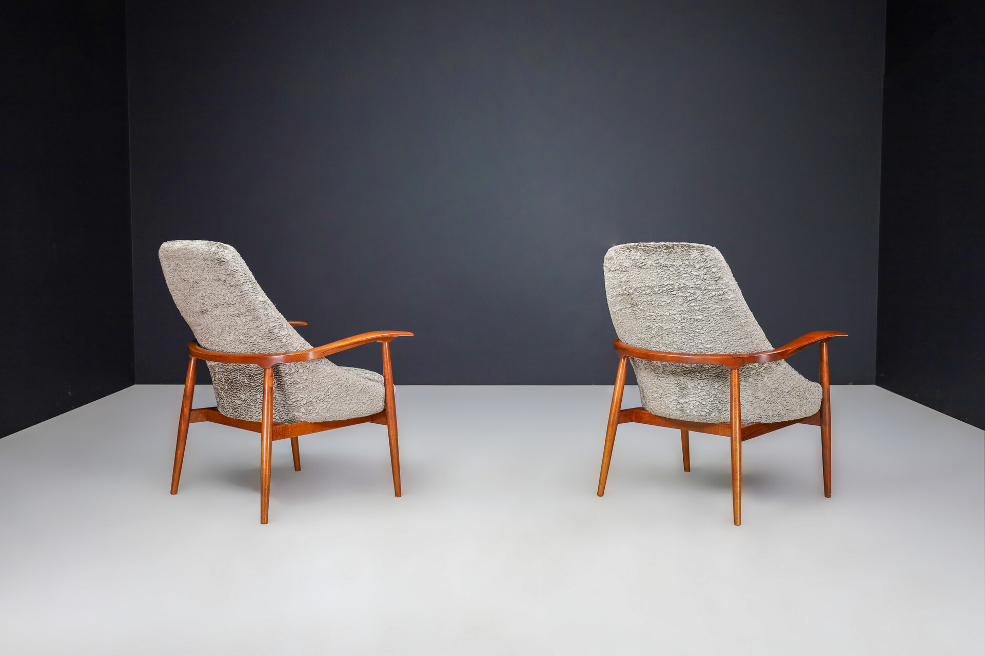 Mid century modern Walnut and New Upholstered Armchairs, Italy 1950s Mid-20th century