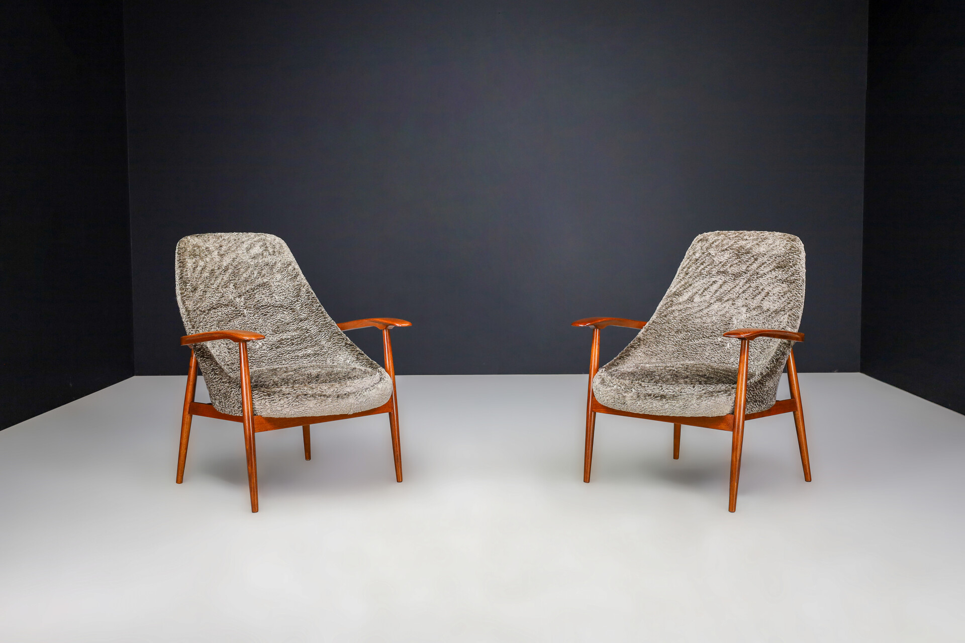 Mid century modern Walnut and New Upholstered Armchairs, Italy 1950s Mid-20th century