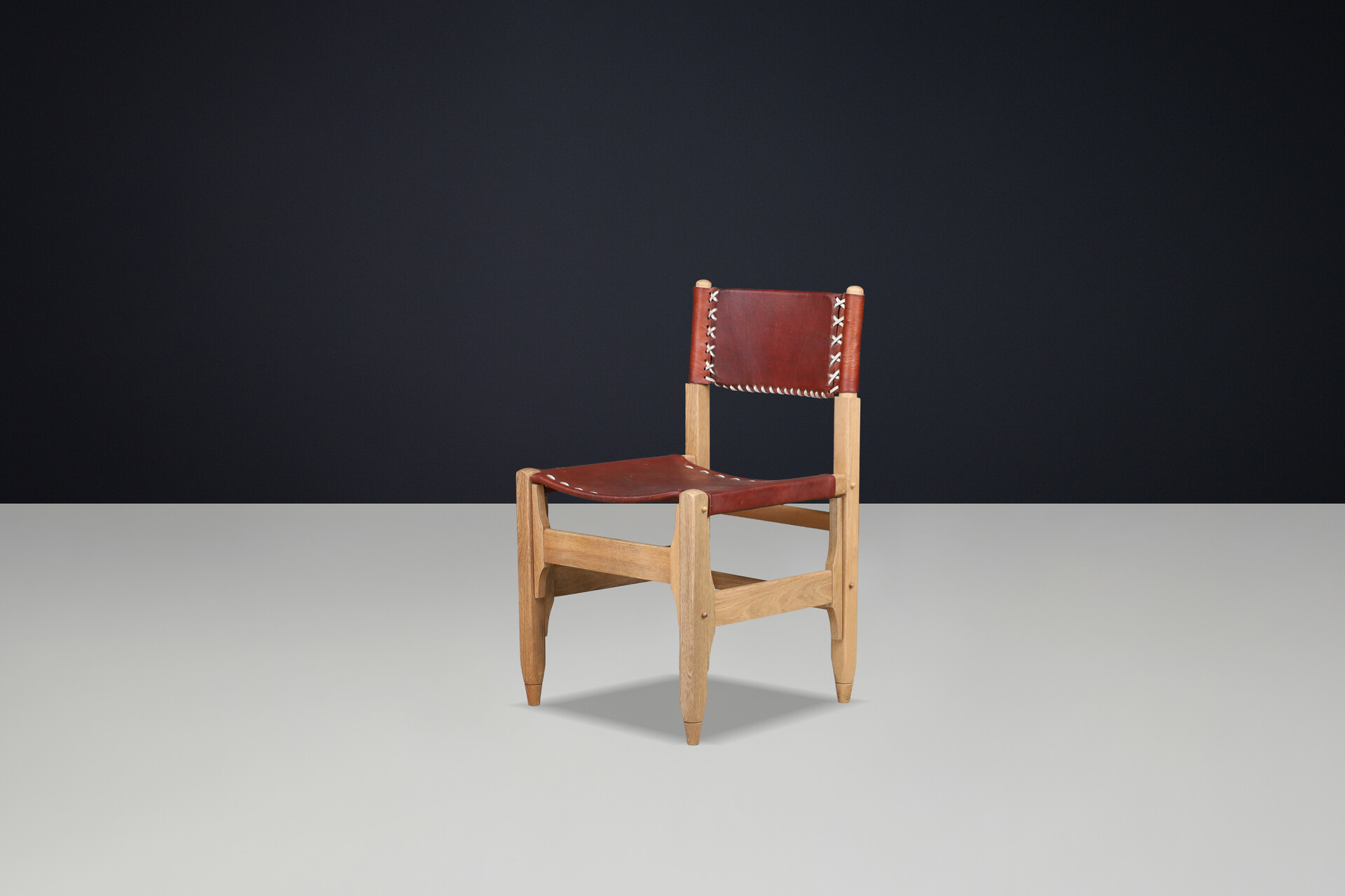 Mid century modern Werner Biermann Dining Chairs in Oak and Saddle Leather, Arte Sano 1960 Mid-20th century