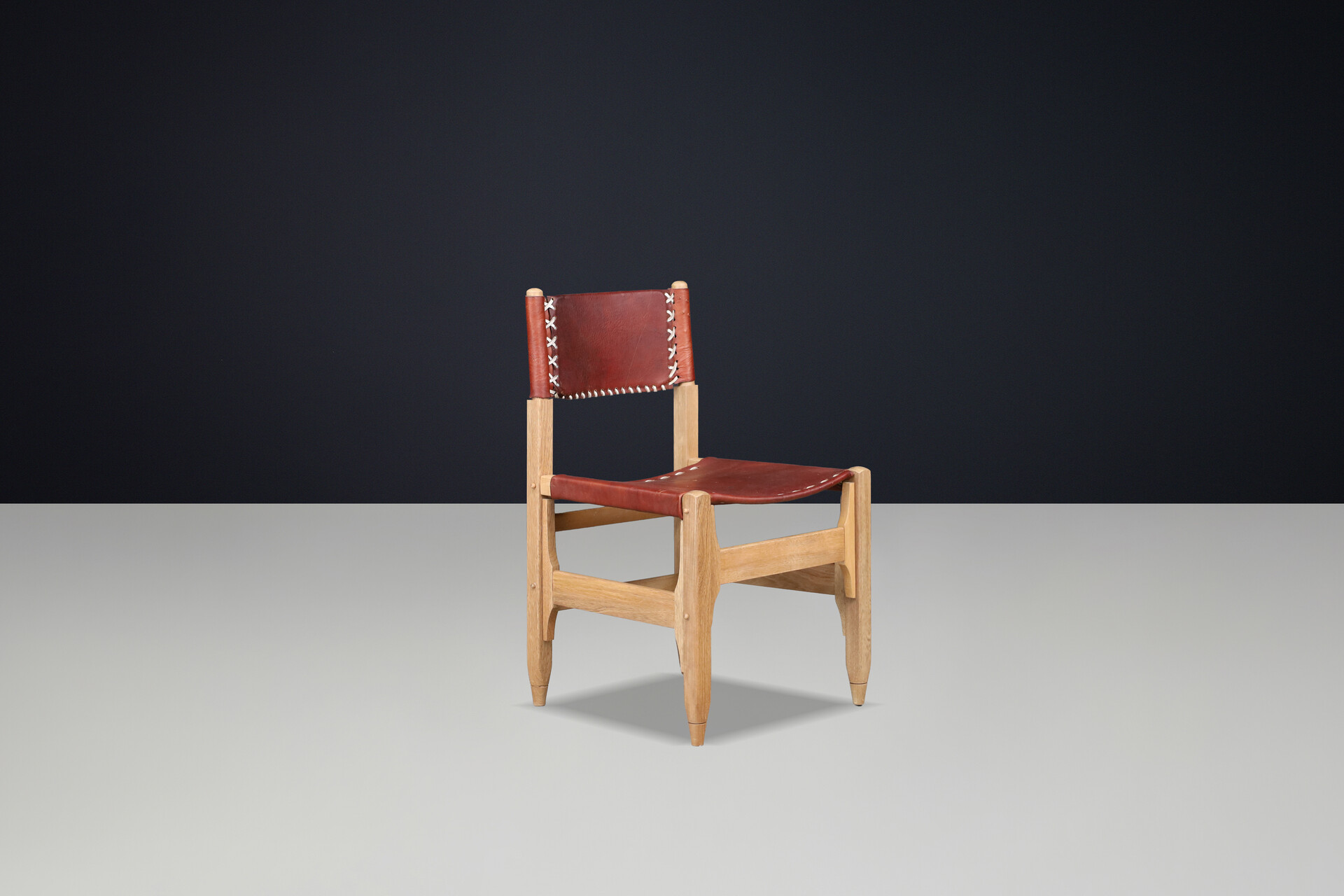 Mid century modern Werner Biermann Dining Chairs in Oak and Saddle Leather, Arte Sano 1960 Mid-20th century
