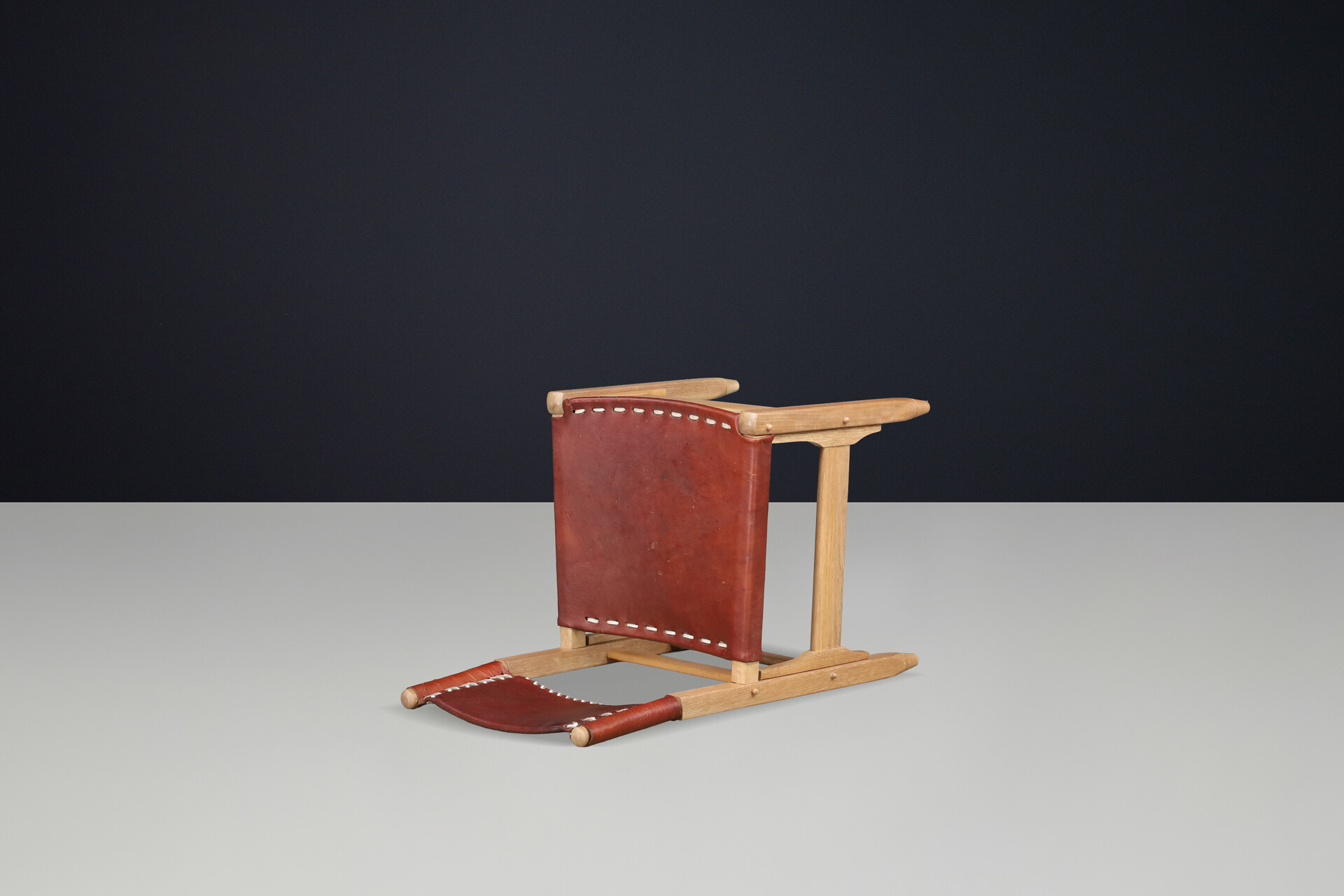 Mid century modern Werner Biermann Dining Chairs in Oak and Saddle Leather, Arte Sano 1960 Mid-20th century