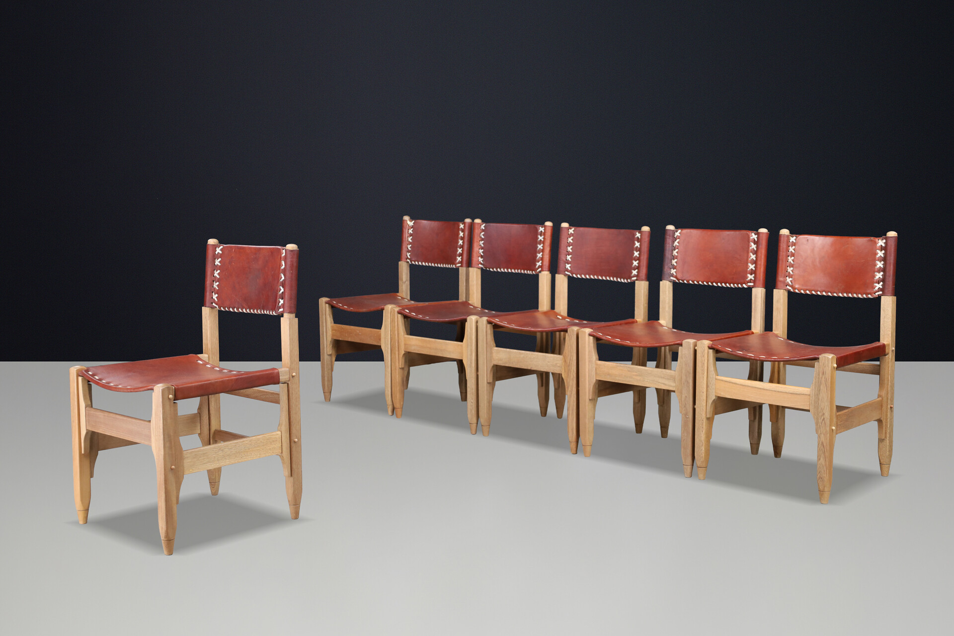 Mid century modern Werner Biermann Dining Chairs in Oak and Saddle Leather, Arte Sano 1960 Mid-20th century