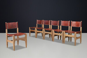 Mid century modern Werner Biermann Dining Chairs in Oak and Saddle Leather, Arte Sano 1960 Mid-20th century