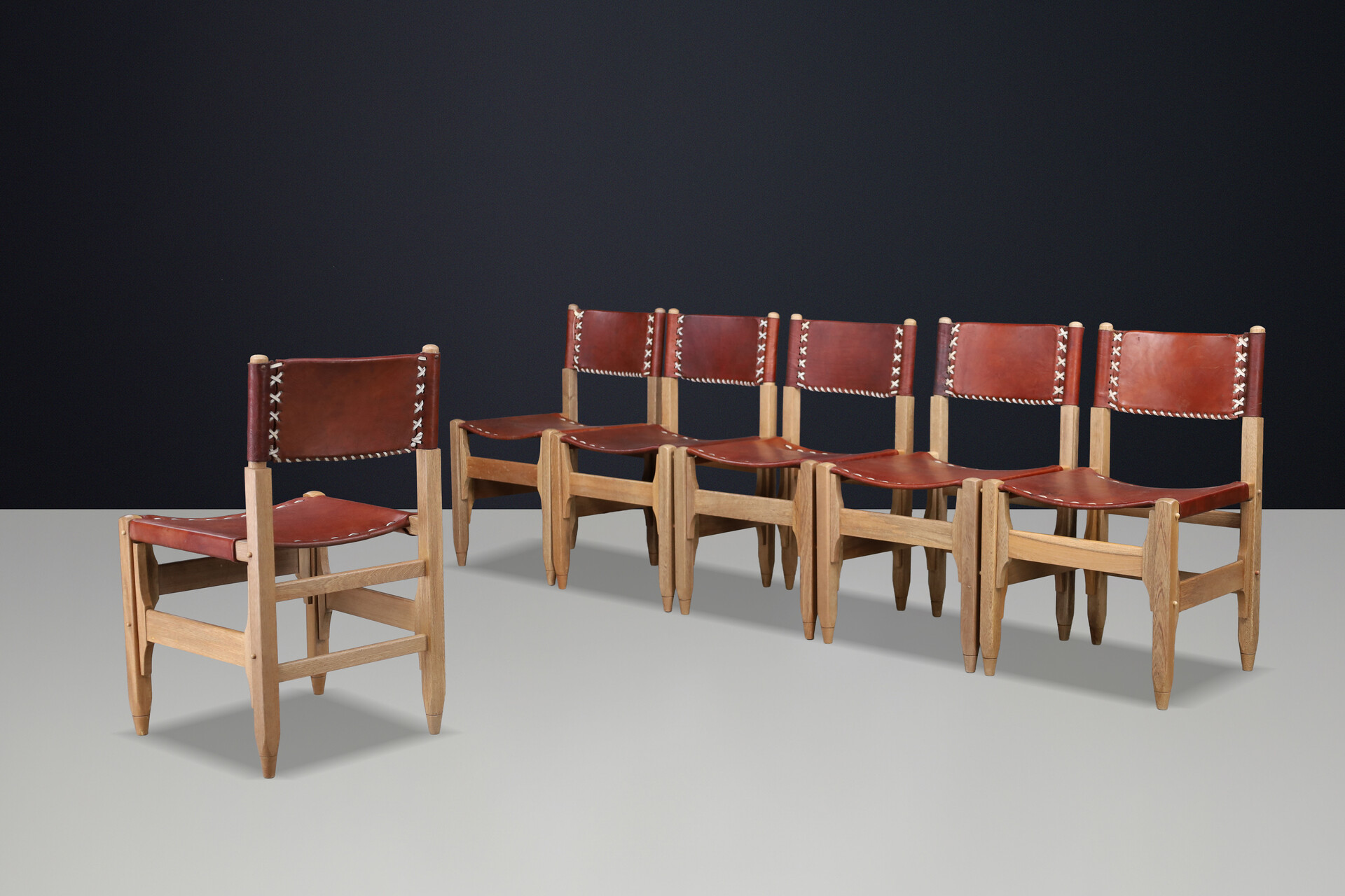 Mid century modern Werner Biermann Dining Chairs in Oak and Saddle Leather, Arte Sano 1960 Mid-20th century