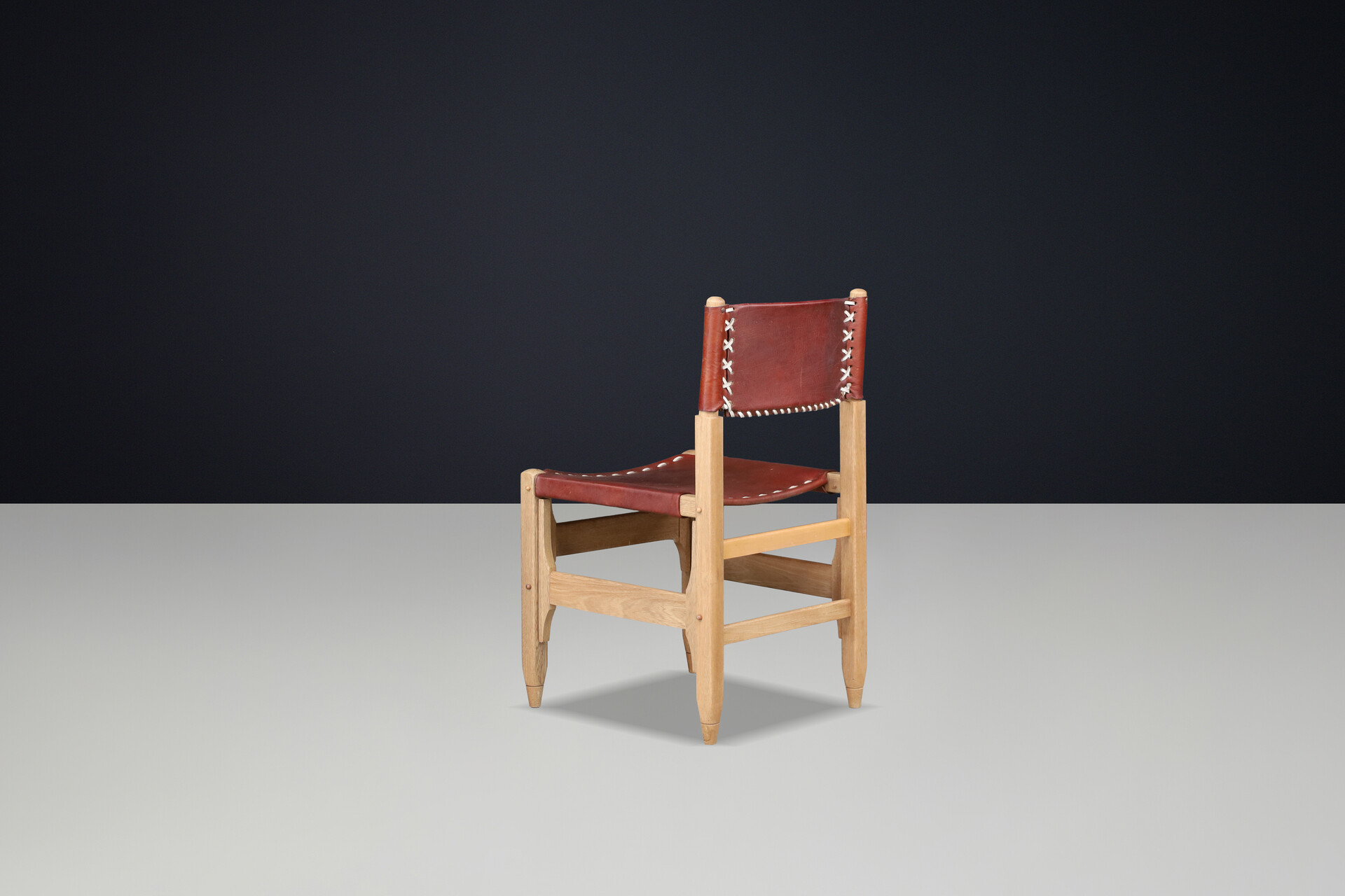 Mid century modern Werner Biermann Dining Chairs in Oak and Saddle Leather, Arte Sano 1960 Mid-20th century