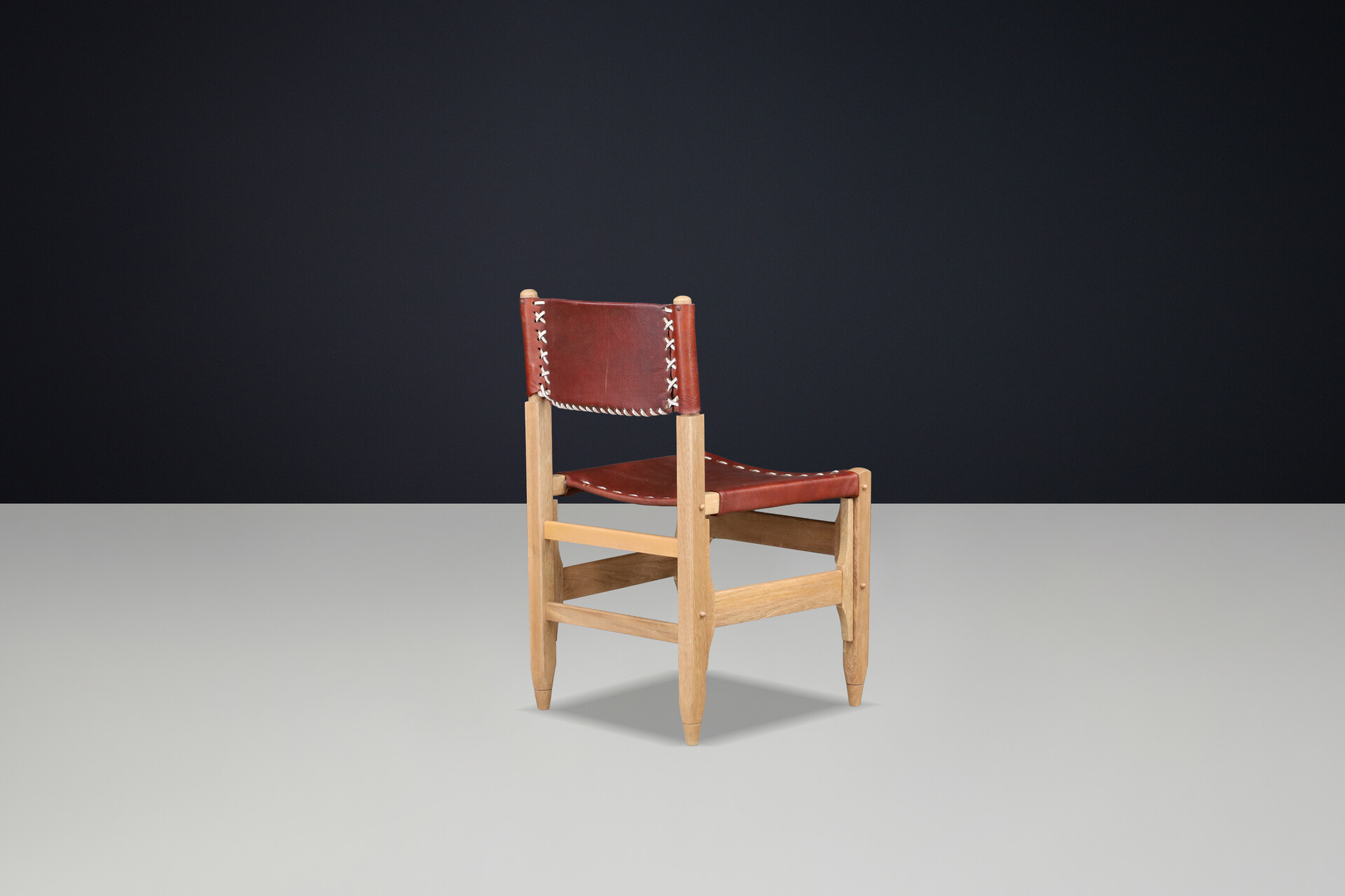 Mid century modern Werner Biermann Dining Chairs in Oak and Saddle Leather, Arte Sano 1960 Mid-20th century