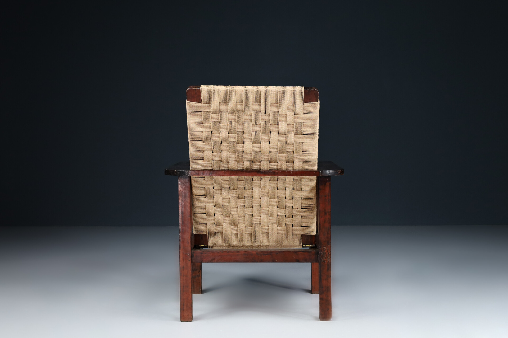 Mid century modern Wicker and wood Easy-Lounge-Patio Chair Designed In France 1960s Mid-20th century