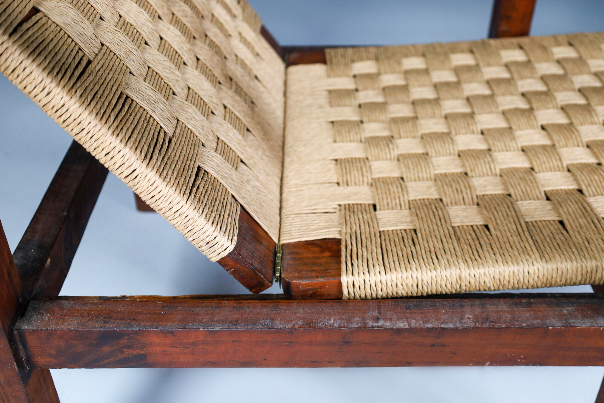 Mid century modern Wicker and wood Easy-Lounge-Patio Chair Designed In France 1960s Mid-20th century