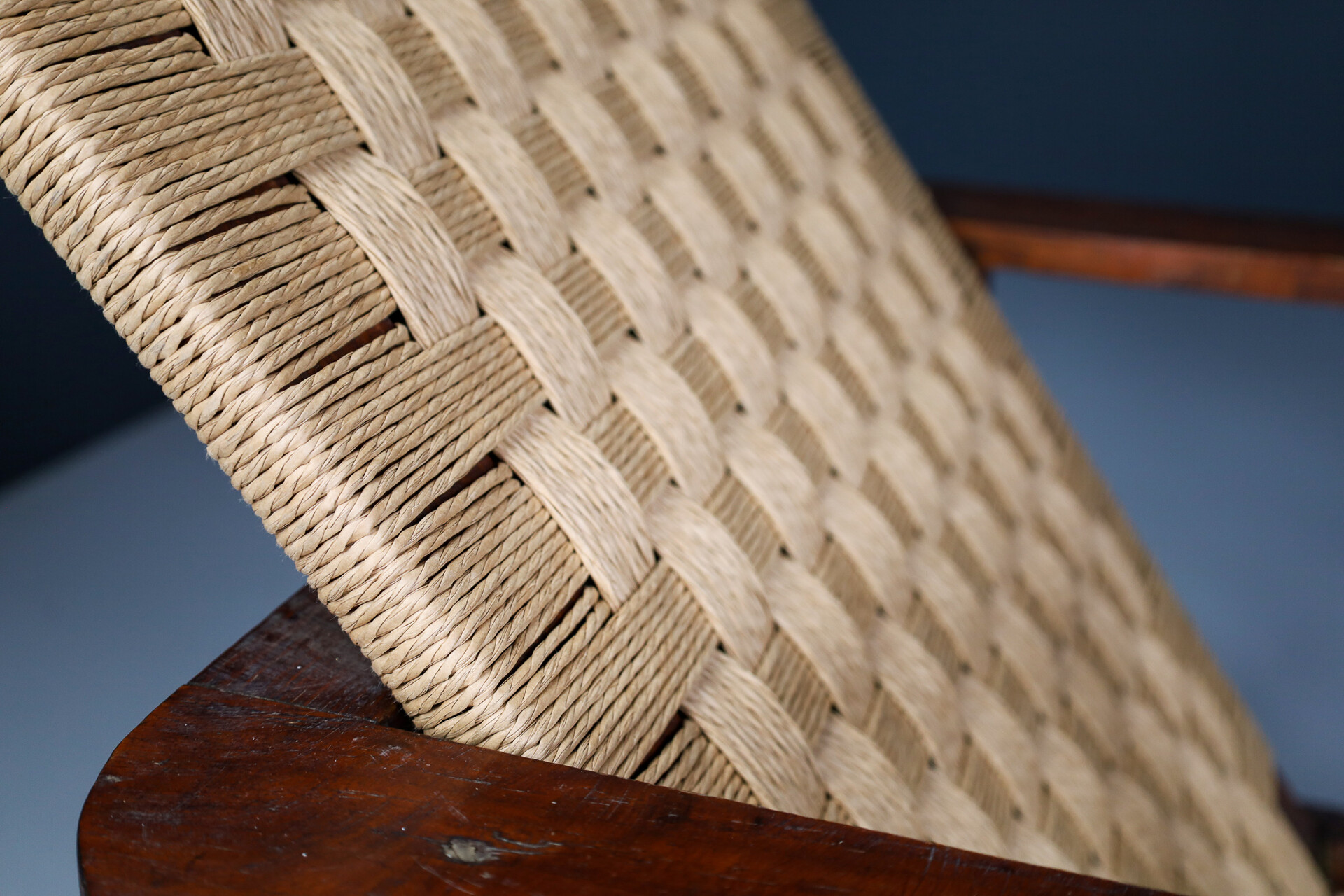 Mid century modern Wicker and wood Easy-Lounge-Patio Chair Designed In France 1960s Mid-20th century