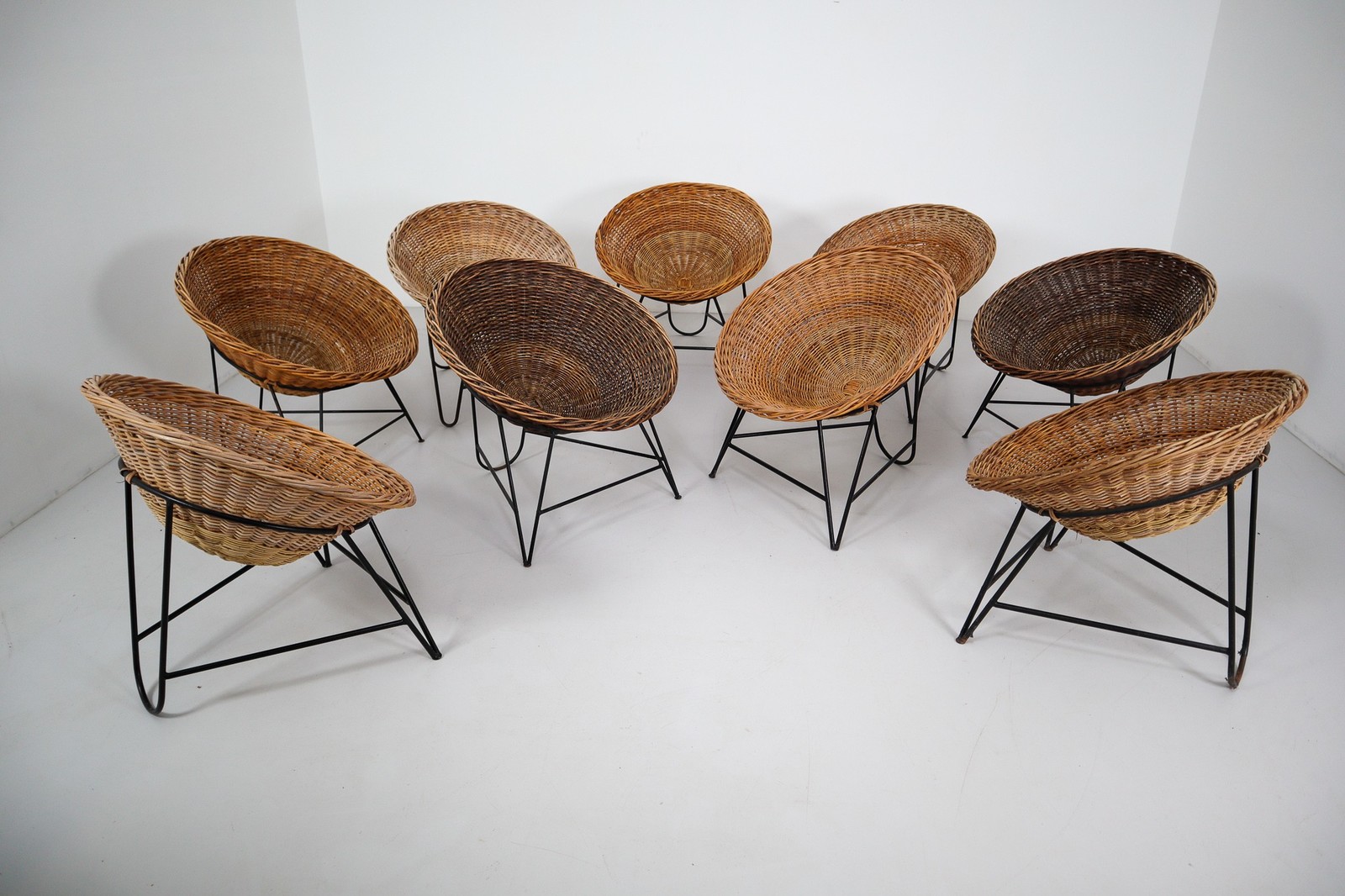 Mid century modern Wicker Midcentury Wicker Easy-Lounge-Patio Chairs Designed in Europe, 1960s Mid-20th century