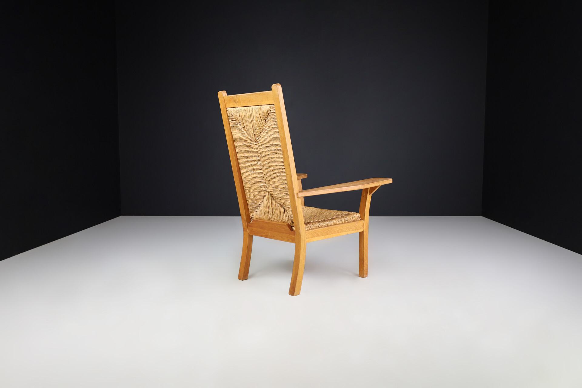 Mid century modern Willi Ohler Arm Chairs in Oak and Rush, Arts & Crafts, Germany, 1940s Mid-20th century