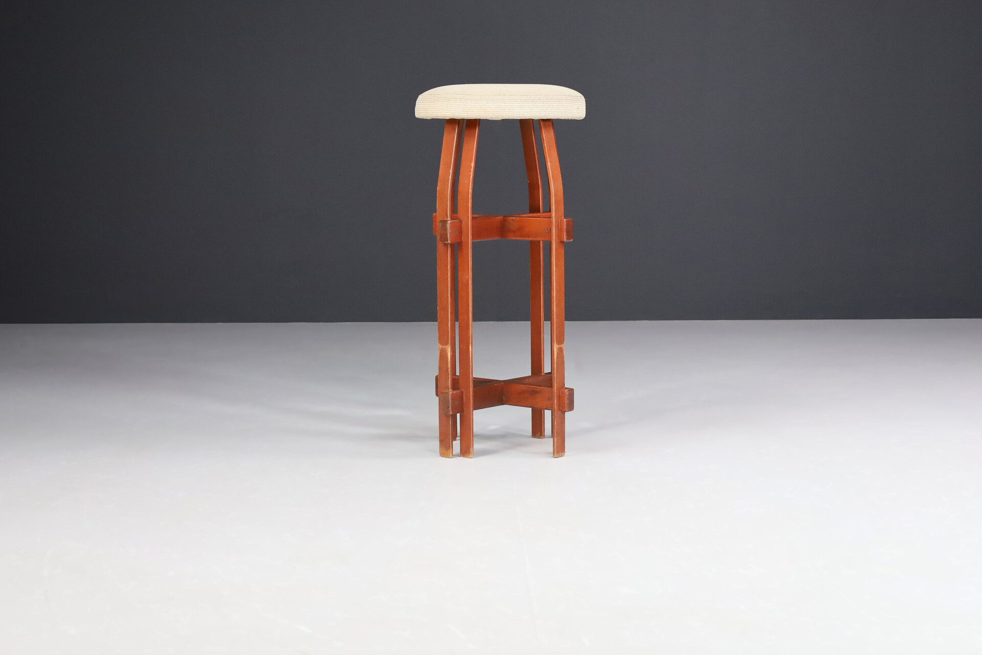 Mid century modern Wood and original fabric Barstools, France 1960s Mid-20th century