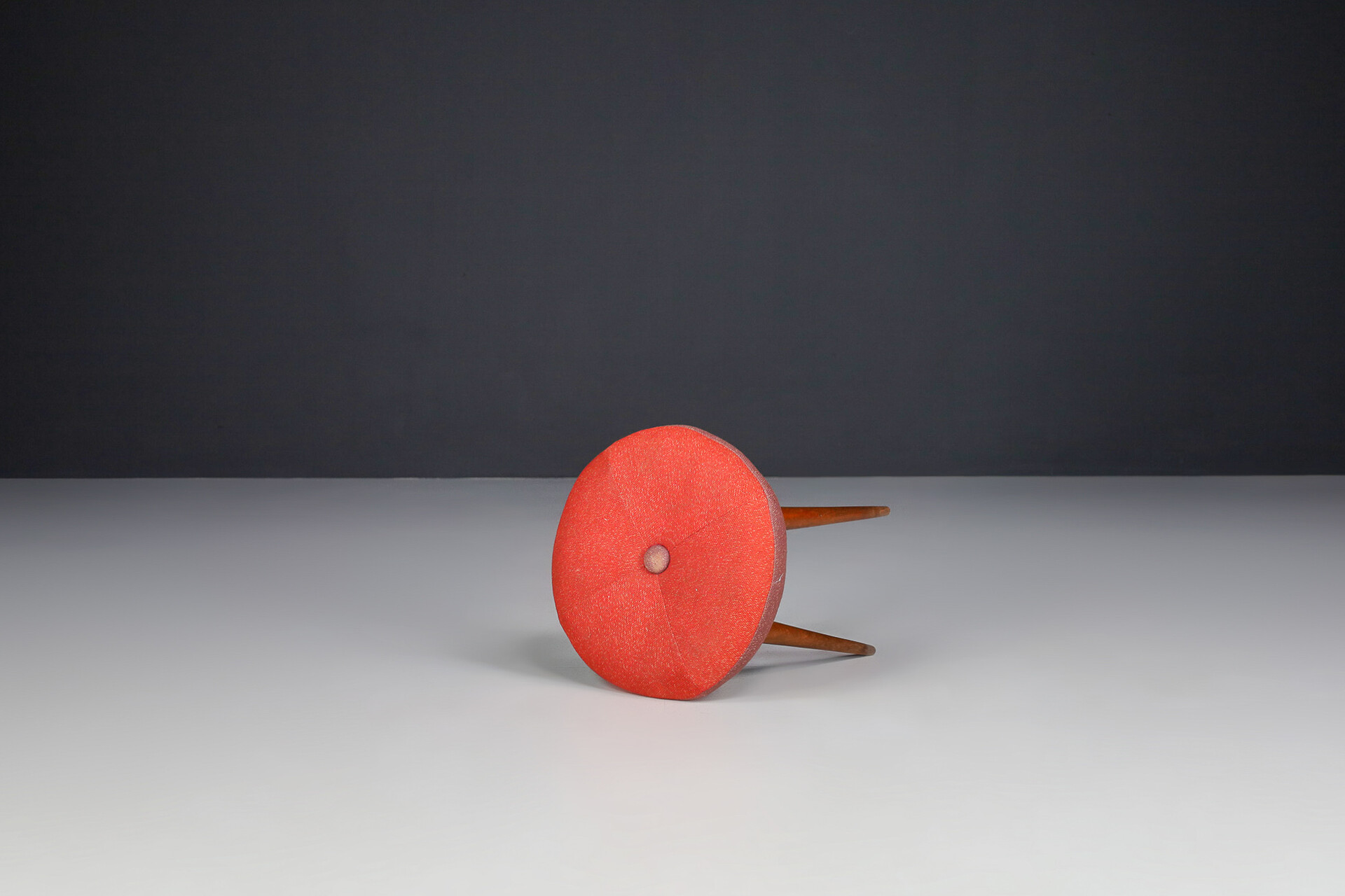 Mid century modern Wood and original fabric stool, France 1960s Mid-20th century