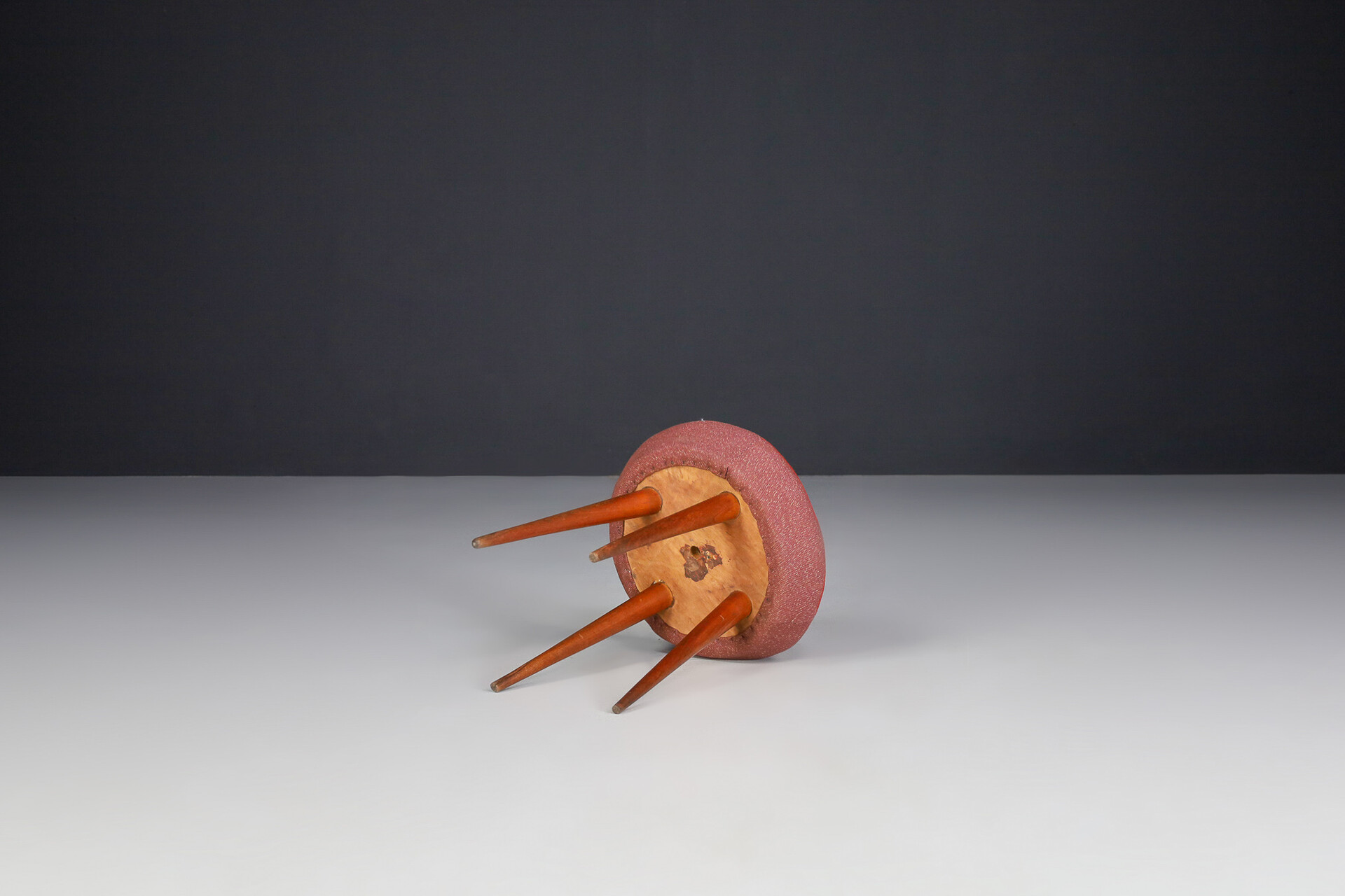 Mid century modern Wood and original fabric stool, France 1960s Mid-20th century