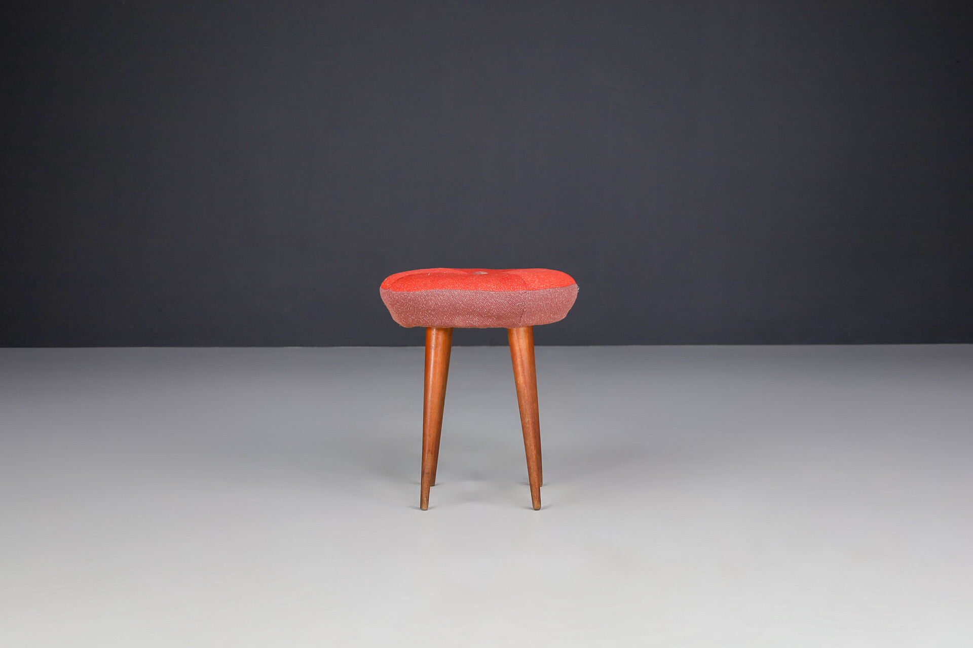 Mid century modern Wood and original fabric stool, France 1960s Mid-20th century