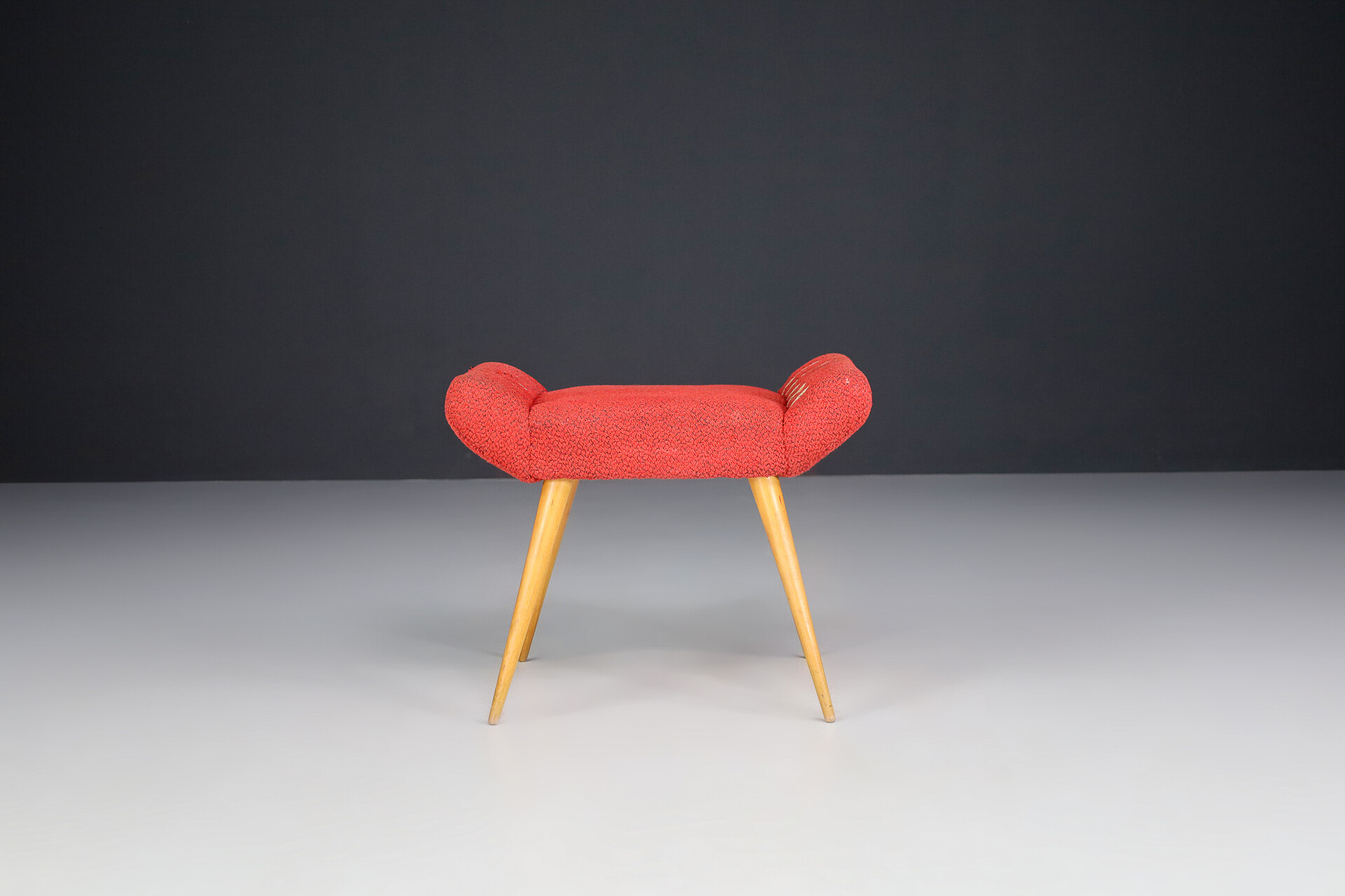 Mid century modern Wood and original fabric stool, France 1960s Mid-20th century