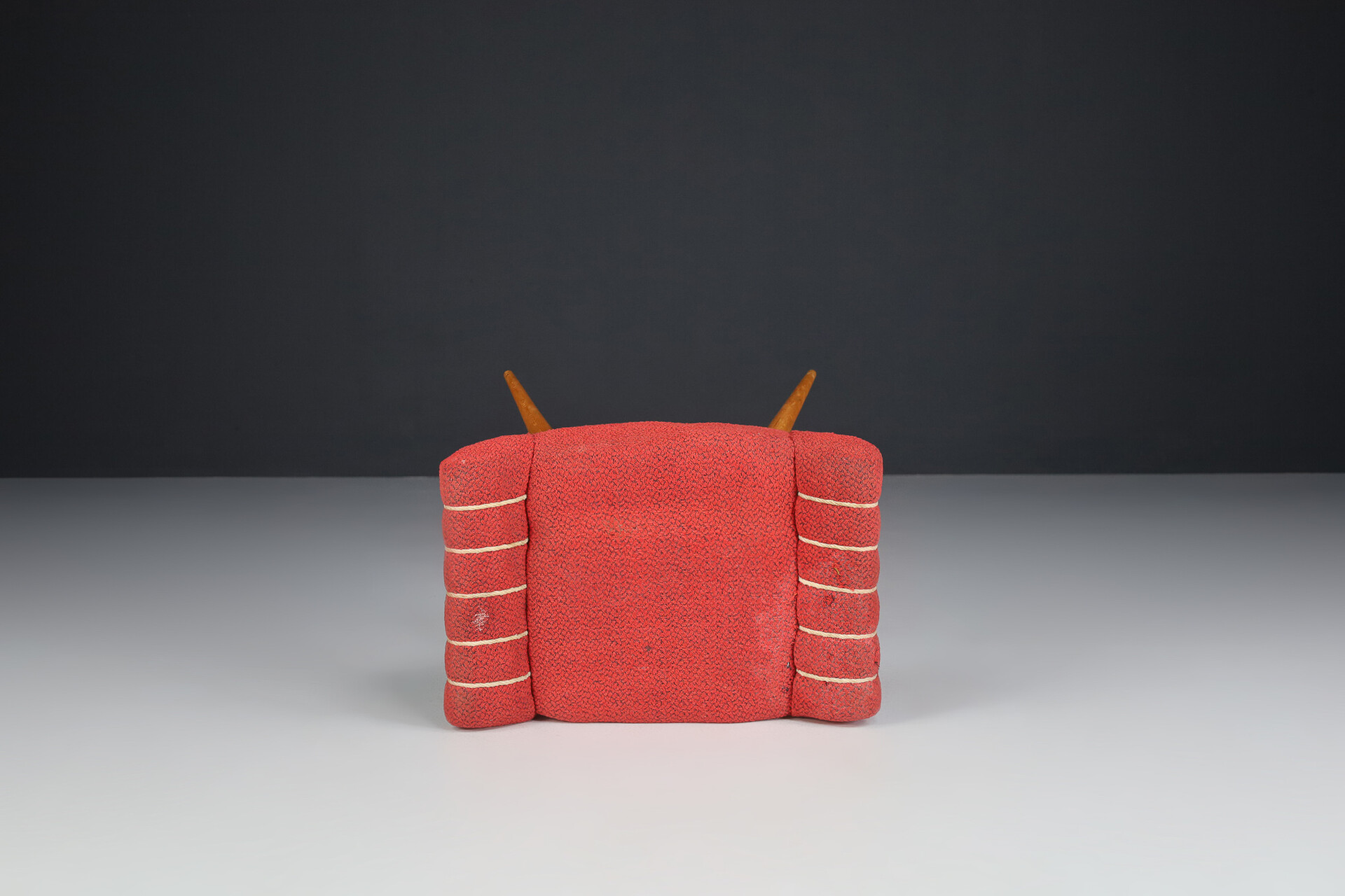 Mid century modern Wood and original fabric stool, France 1960s Mid-20th century