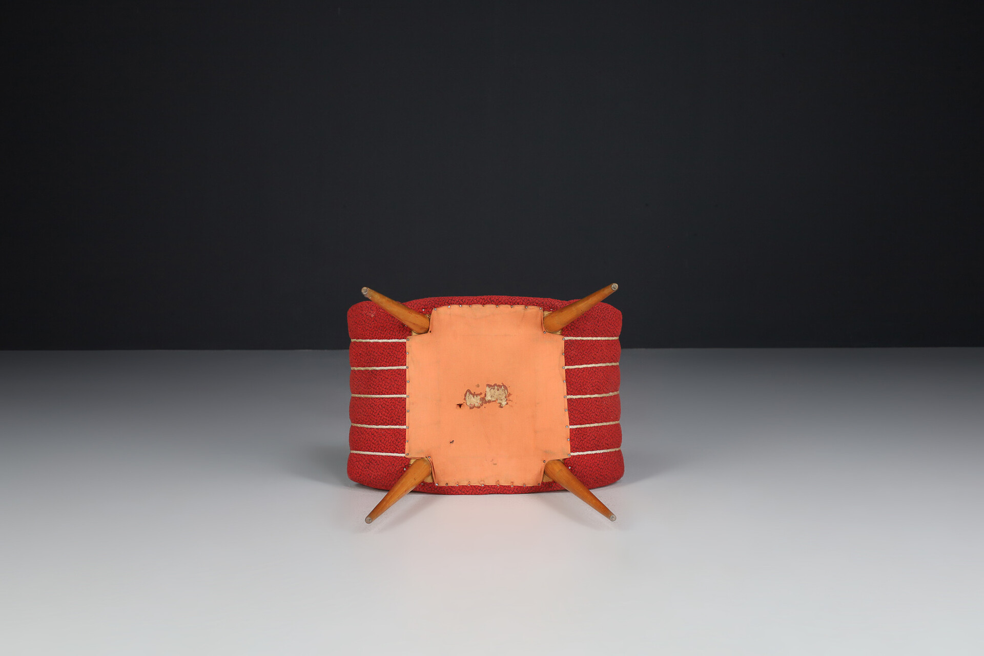 Mid century modern Wood and original fabric stool, France 1960s Mid-20th century