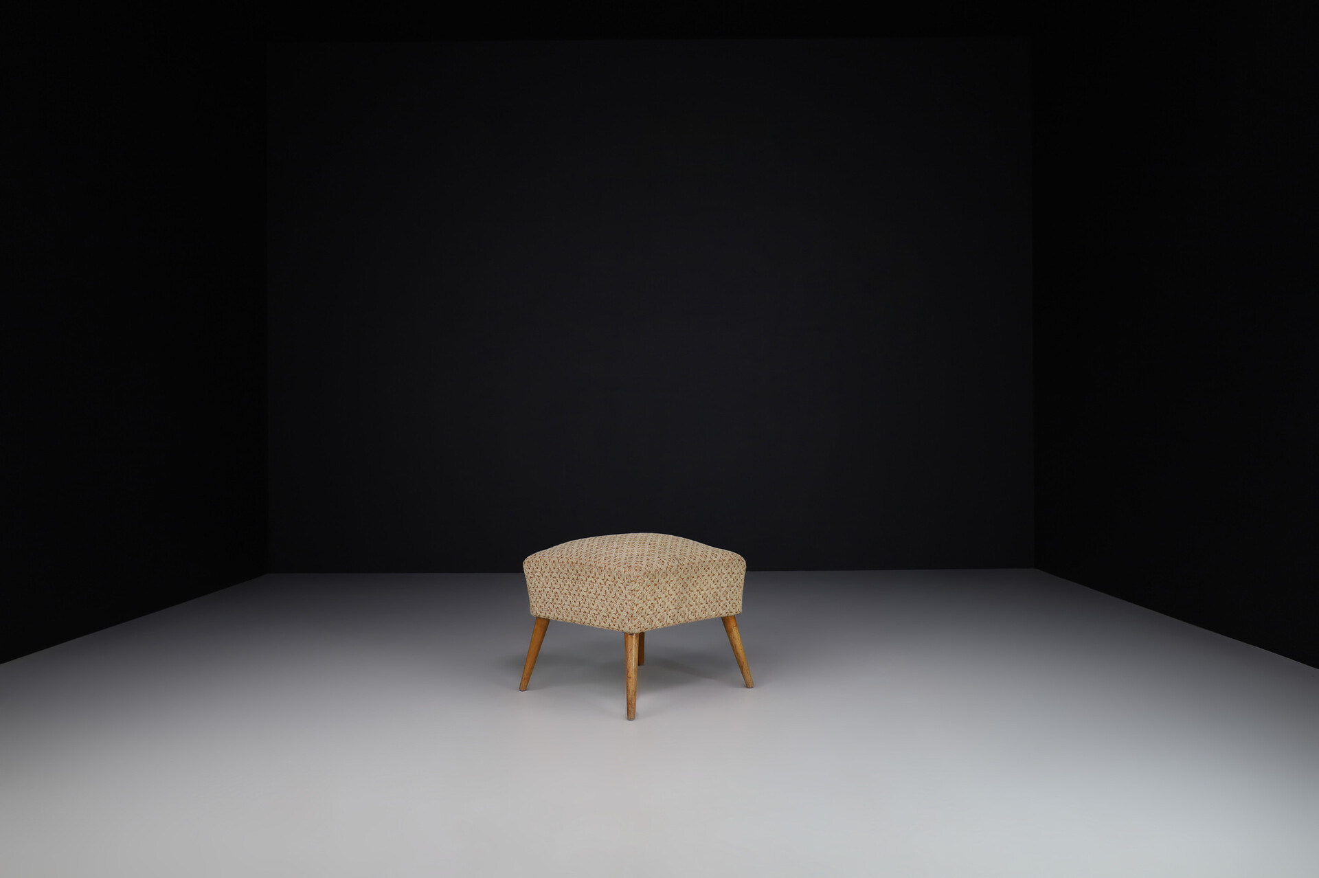 Mid century modern Wood and original fabric stool, France 1960s Mid-20th century