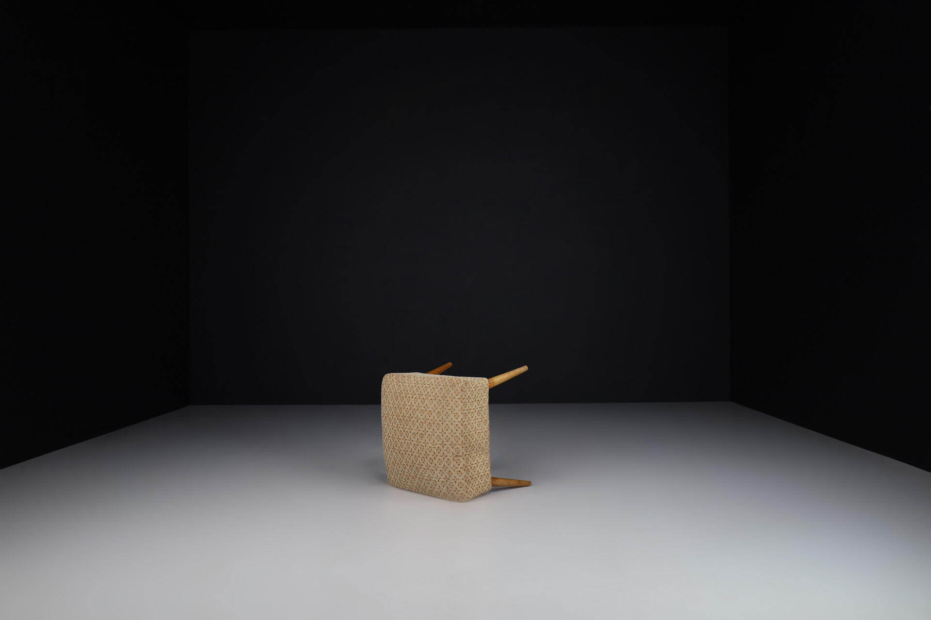 Mid century modern Wood and original fabric stool, France 1960s Mid-20th century