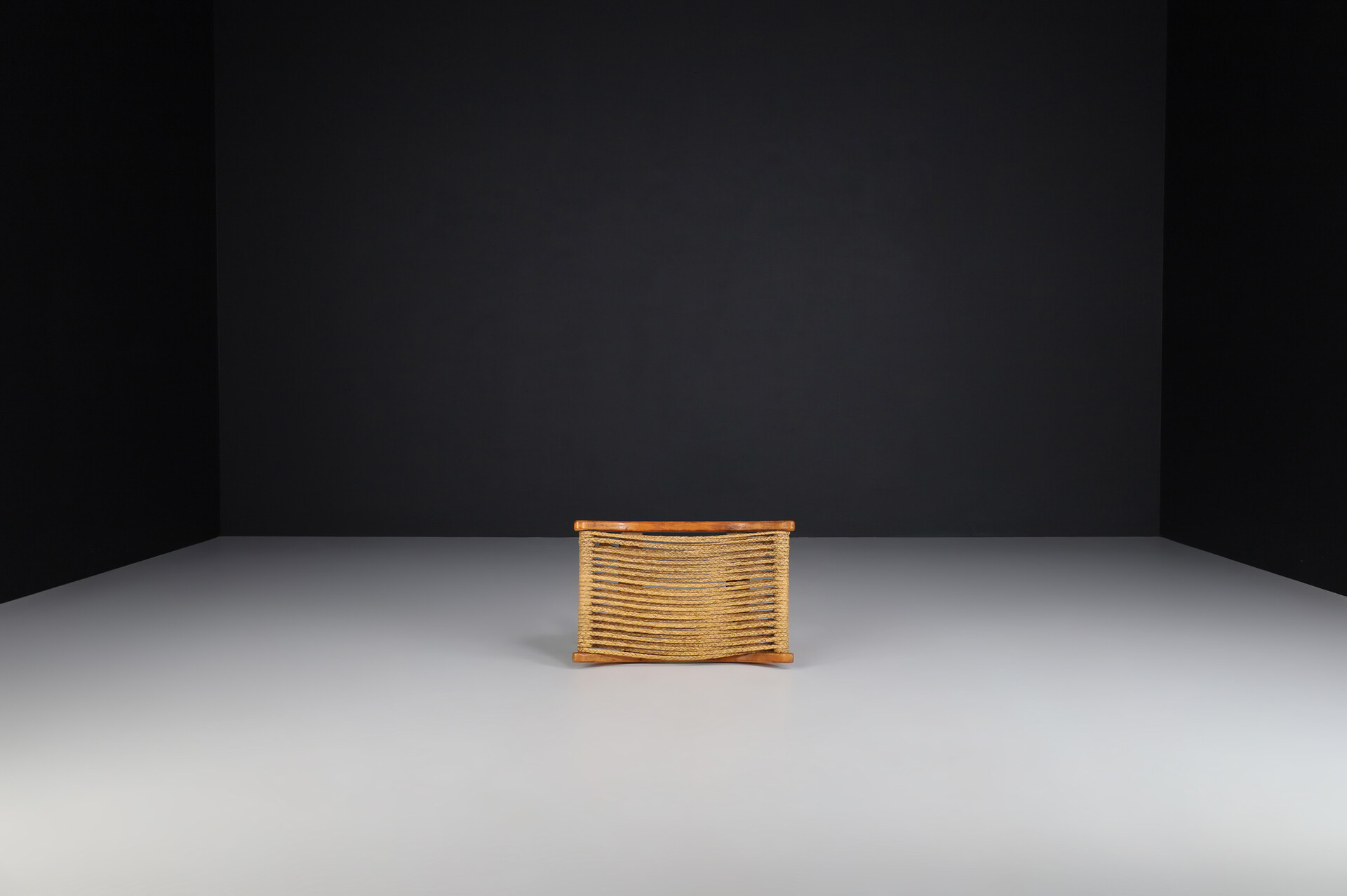 Mid century modern Wood and Rope Stool, France 1950s Mid-20th century